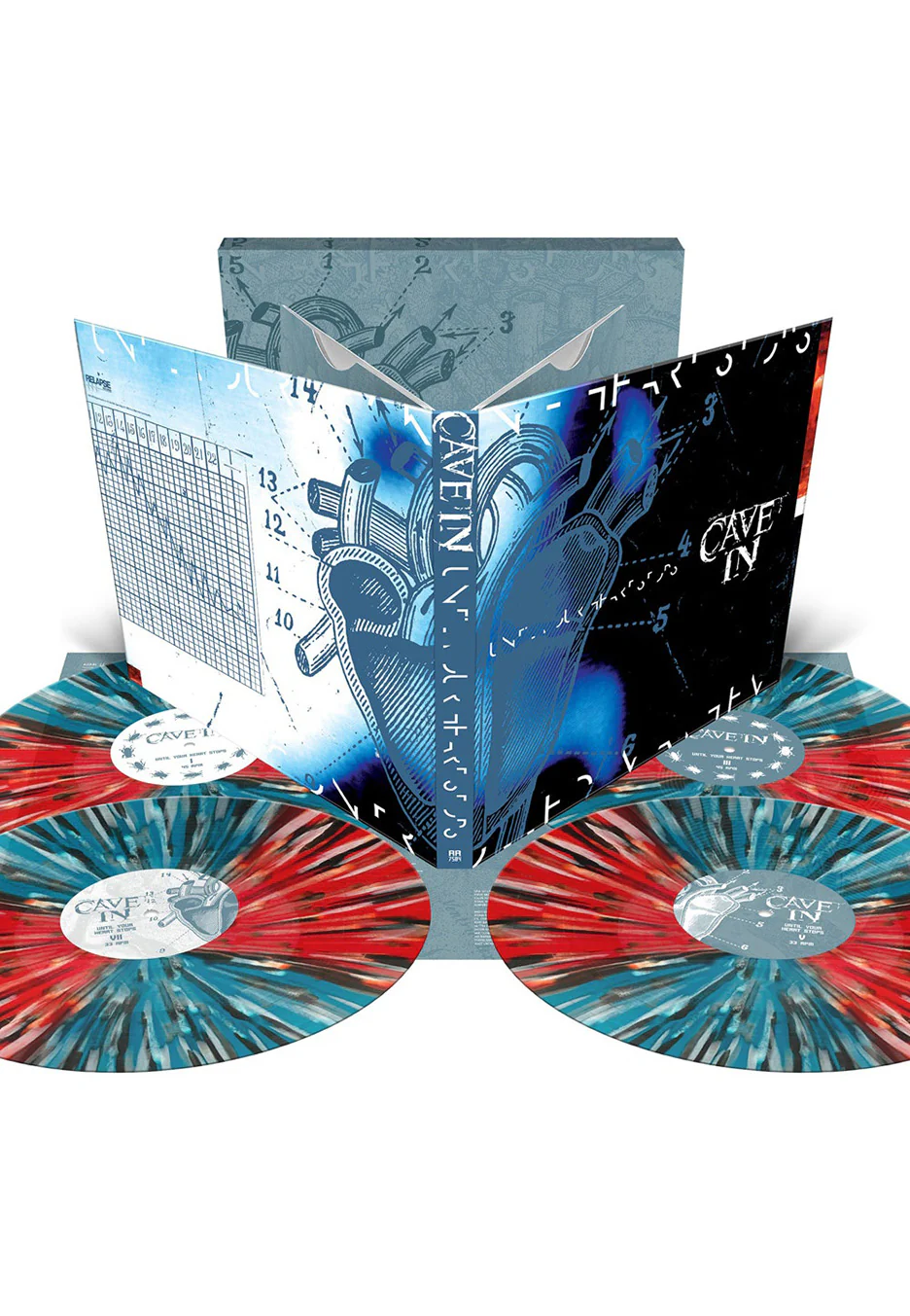 Until Your Heart Stops Black/White/Blue Tri Color Merge w/ White/Red/Aqua Blue - Splattered 4 Vinyl