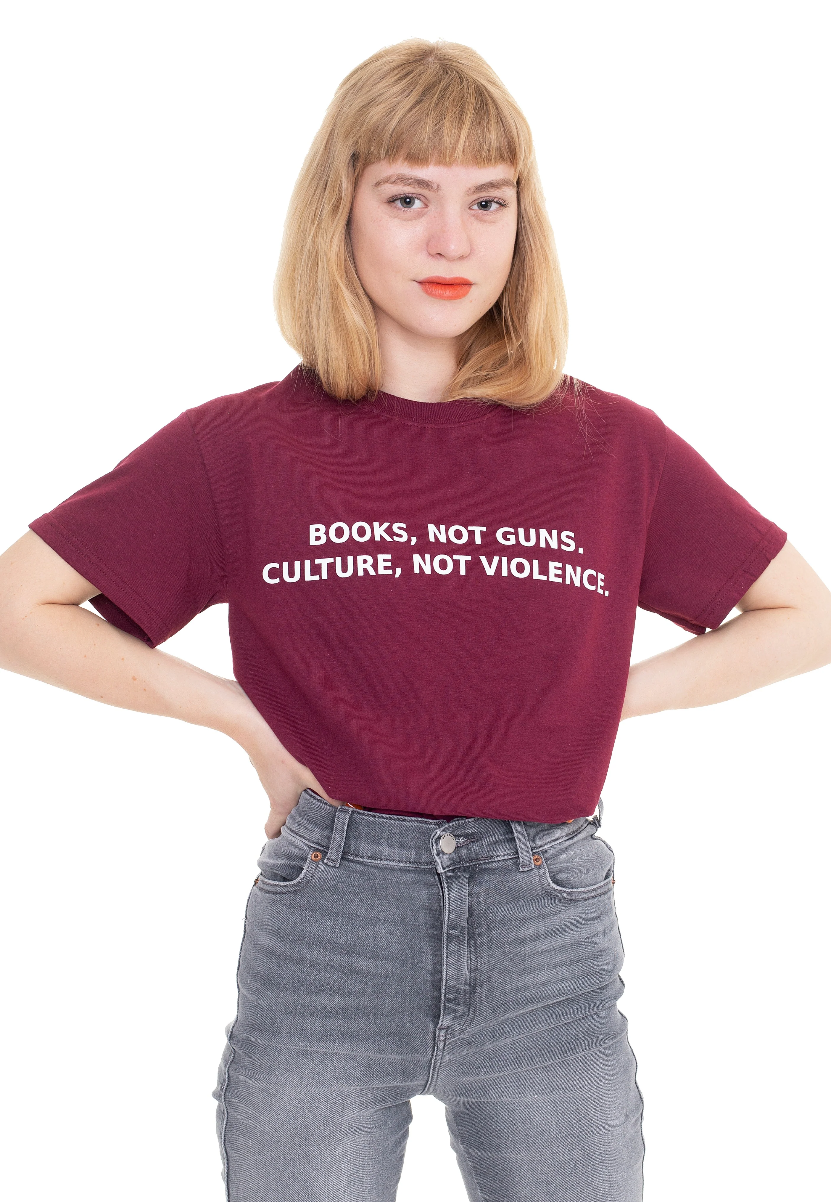 Books Not Guns Burgundy - T-Shirt - Image 4