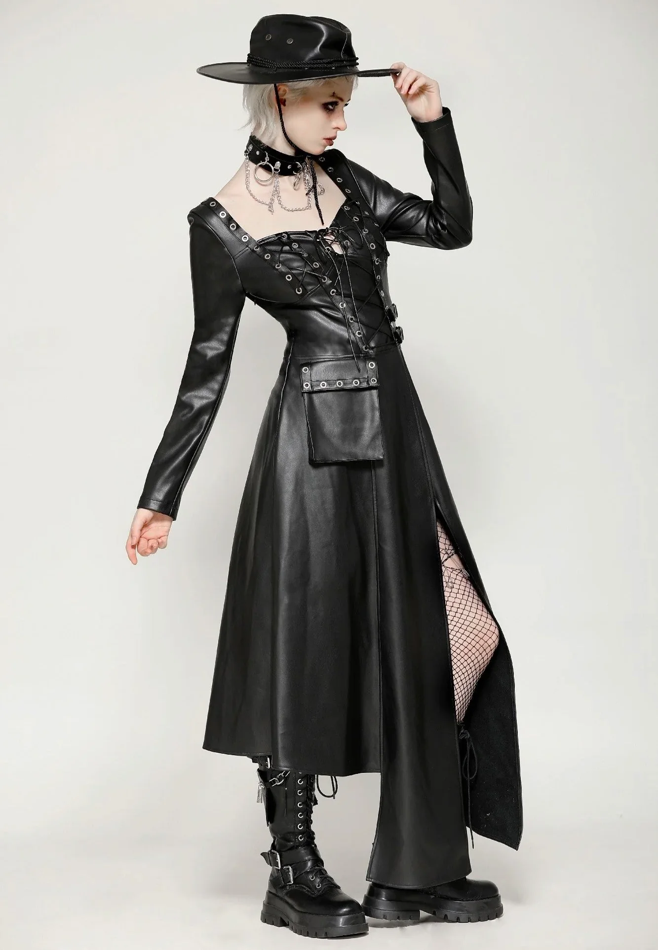 Edgy Leather Punk Asymmetrical - Dress - Image 17