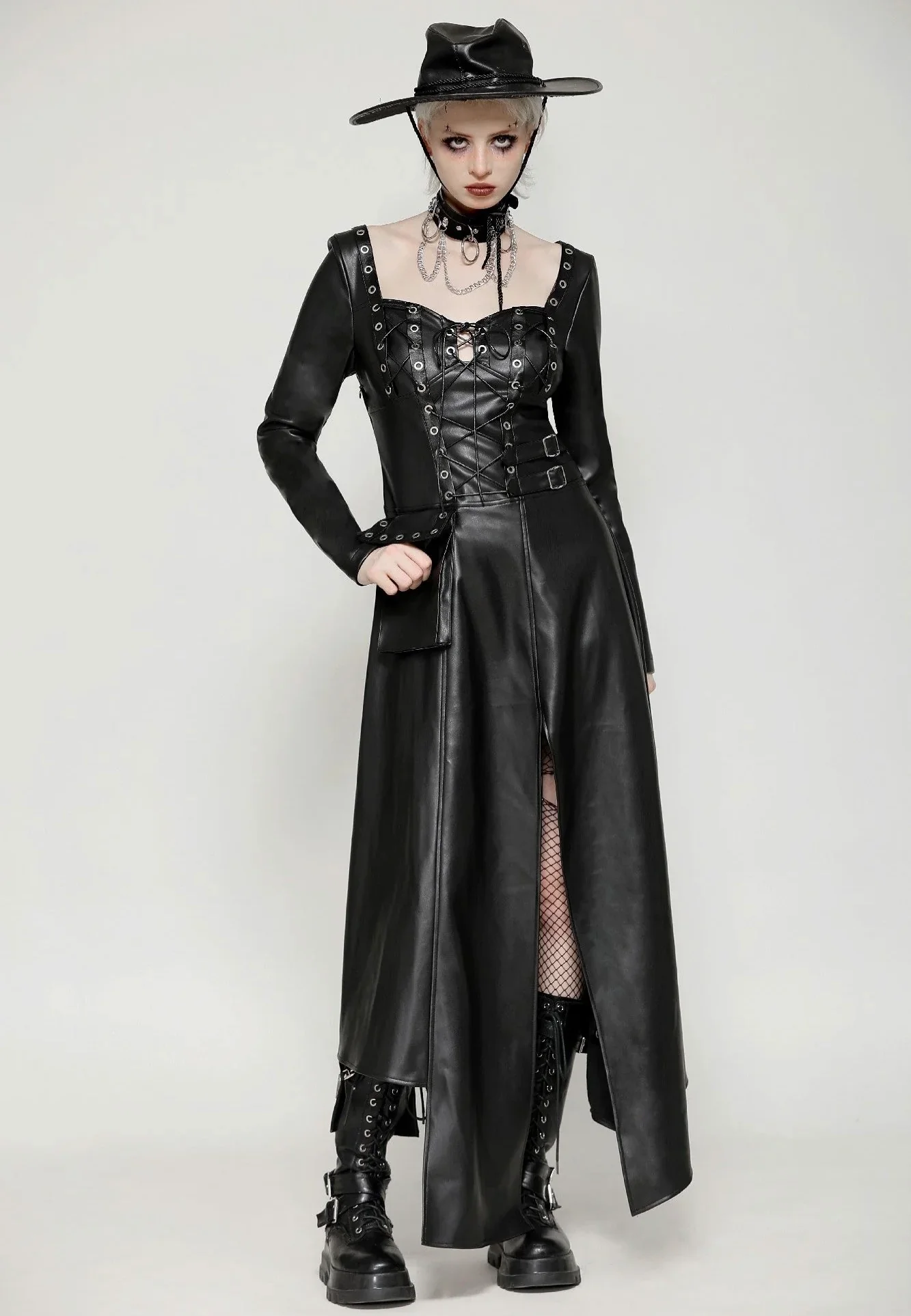 Edgy Leather Punk Asymmetrical - Dress - Image 21