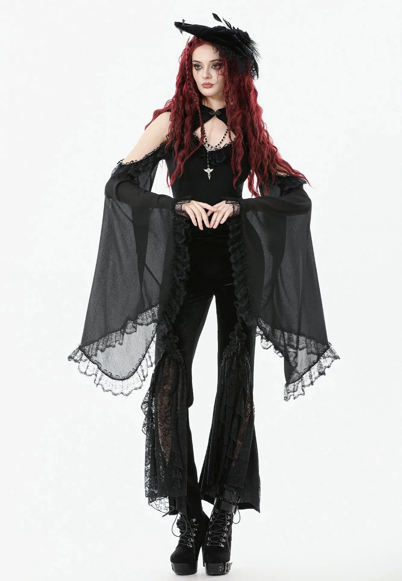 Gothic Applique Velvet Flared - Pants - Image 5