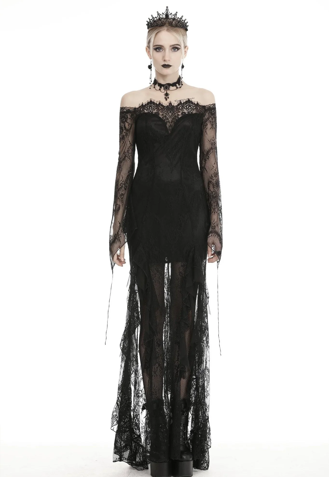 Gothic Black Lace Frill Swallow Tail Mermaid - Dress - Image 4