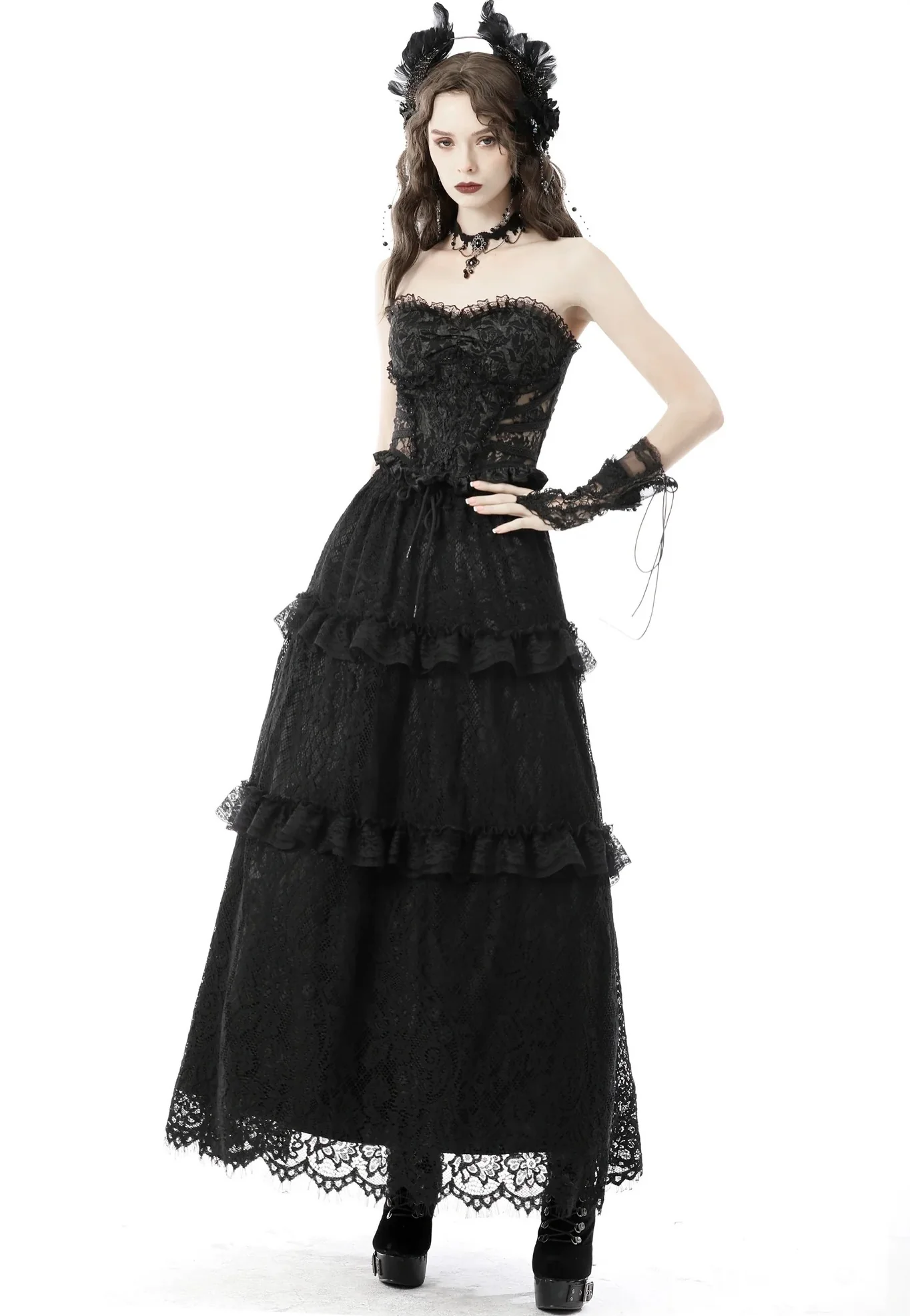 Gothic Hollow Out Sexy Jacquard Black - Corset - Image 2