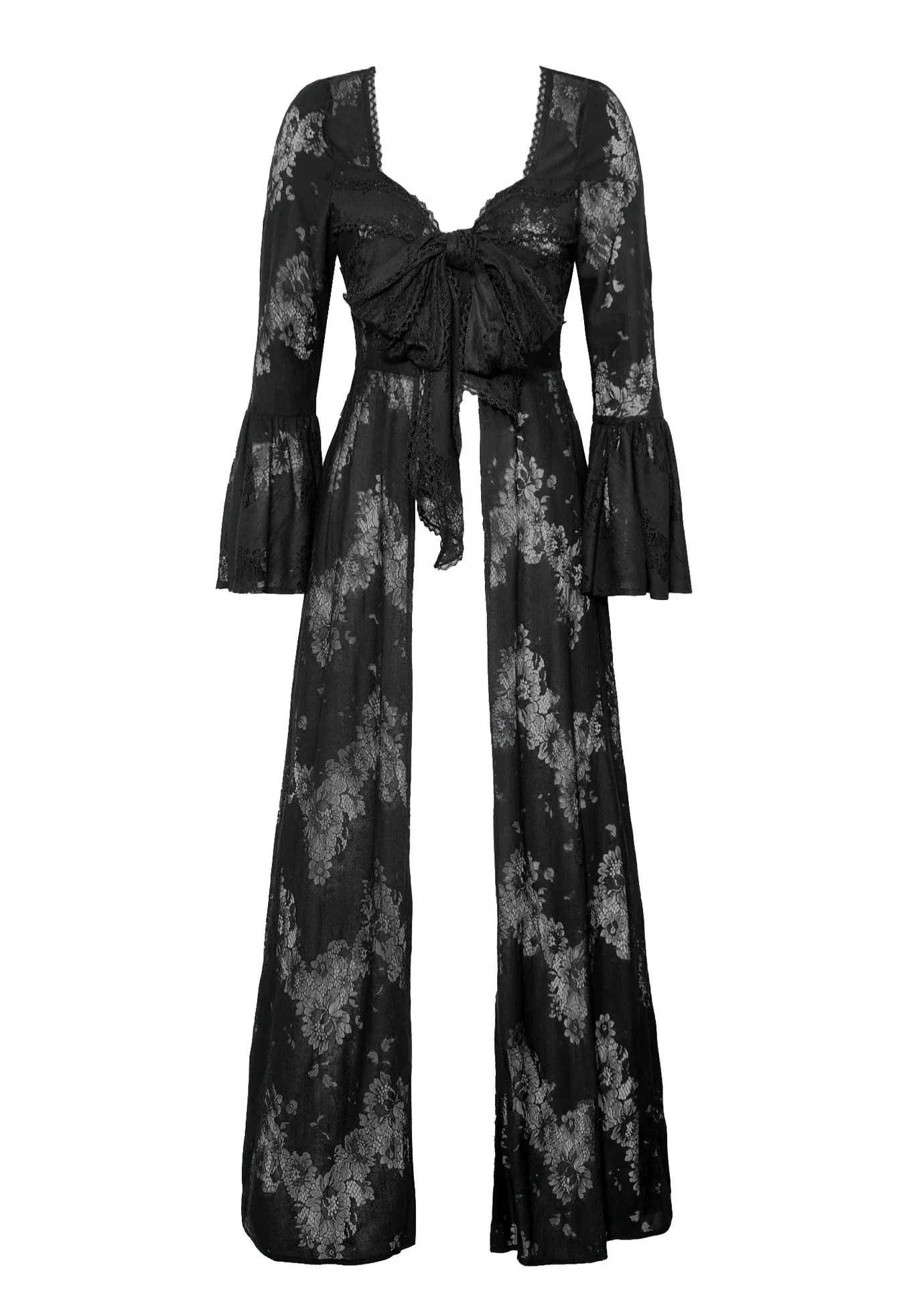 Gothic Lace Trimmed Elegant Long - Robe - Image 6