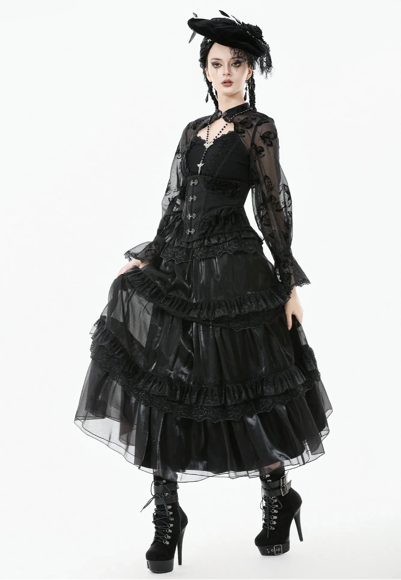 Gothic Moonlit Rose Layered Maxi Petticoat - Skirt - Image 5