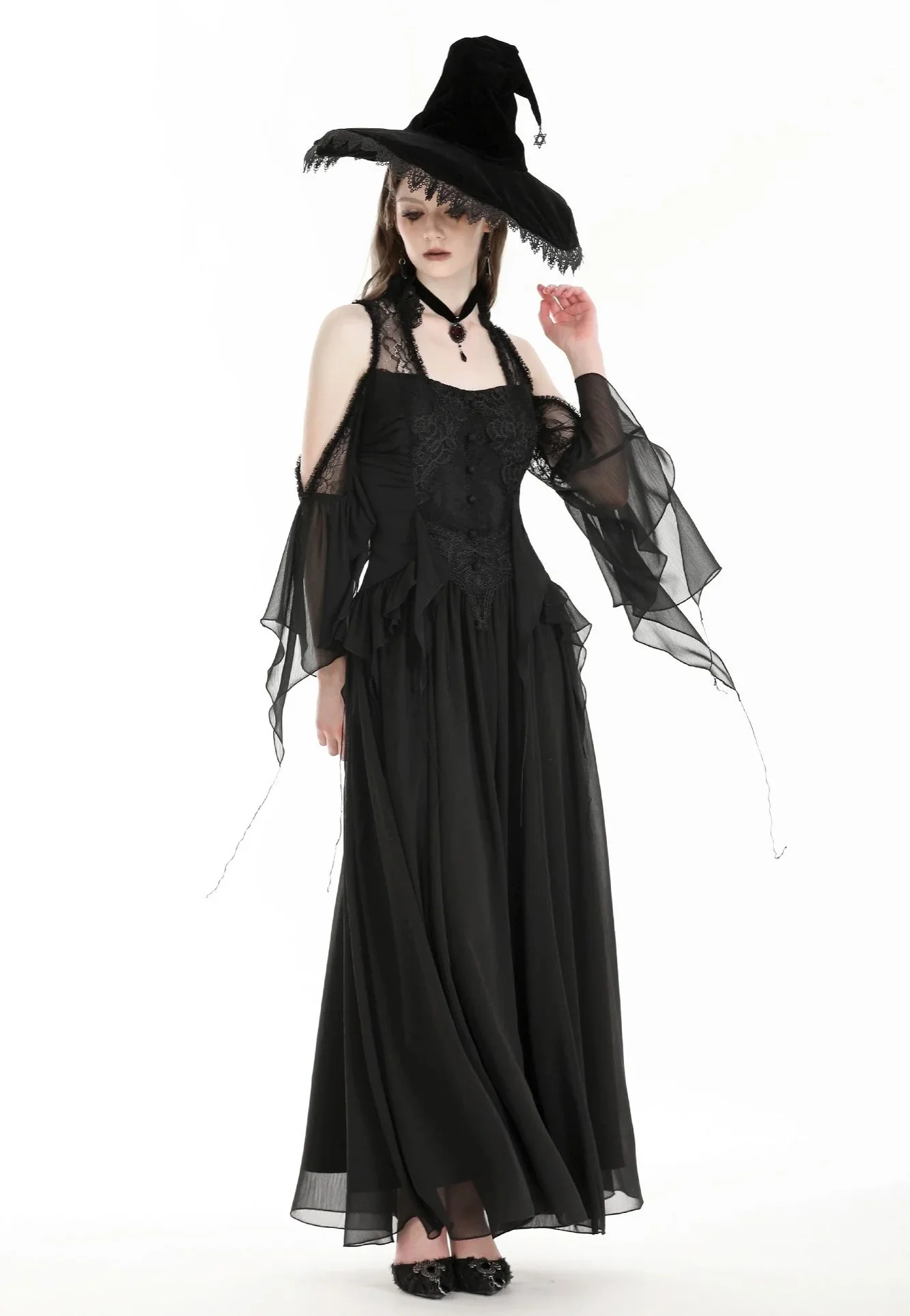 Halloween Witch Off Shoulder Black - Dress - Image 5