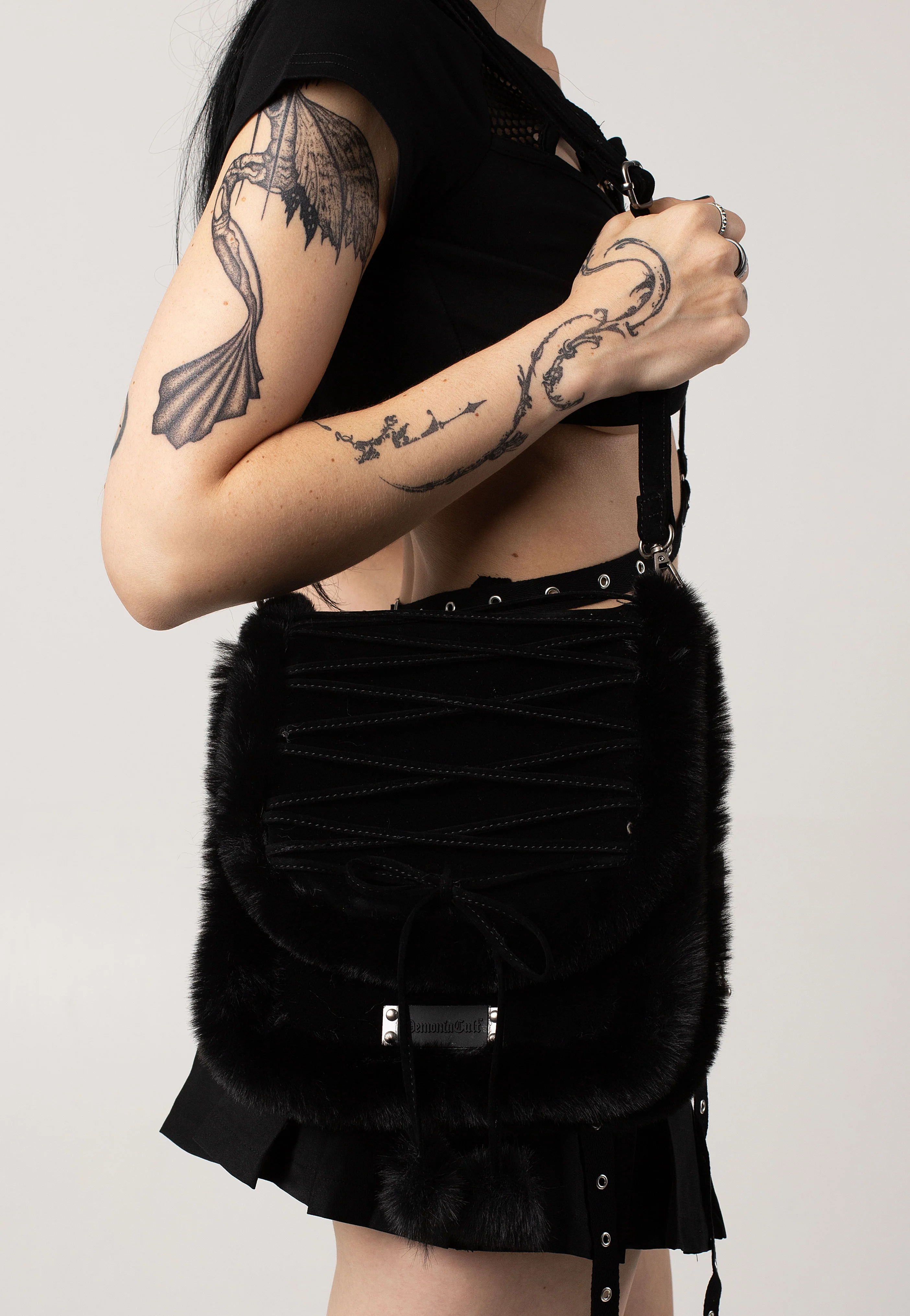 Faux Suede And Fur Crossbody Black - Bag - Image 6