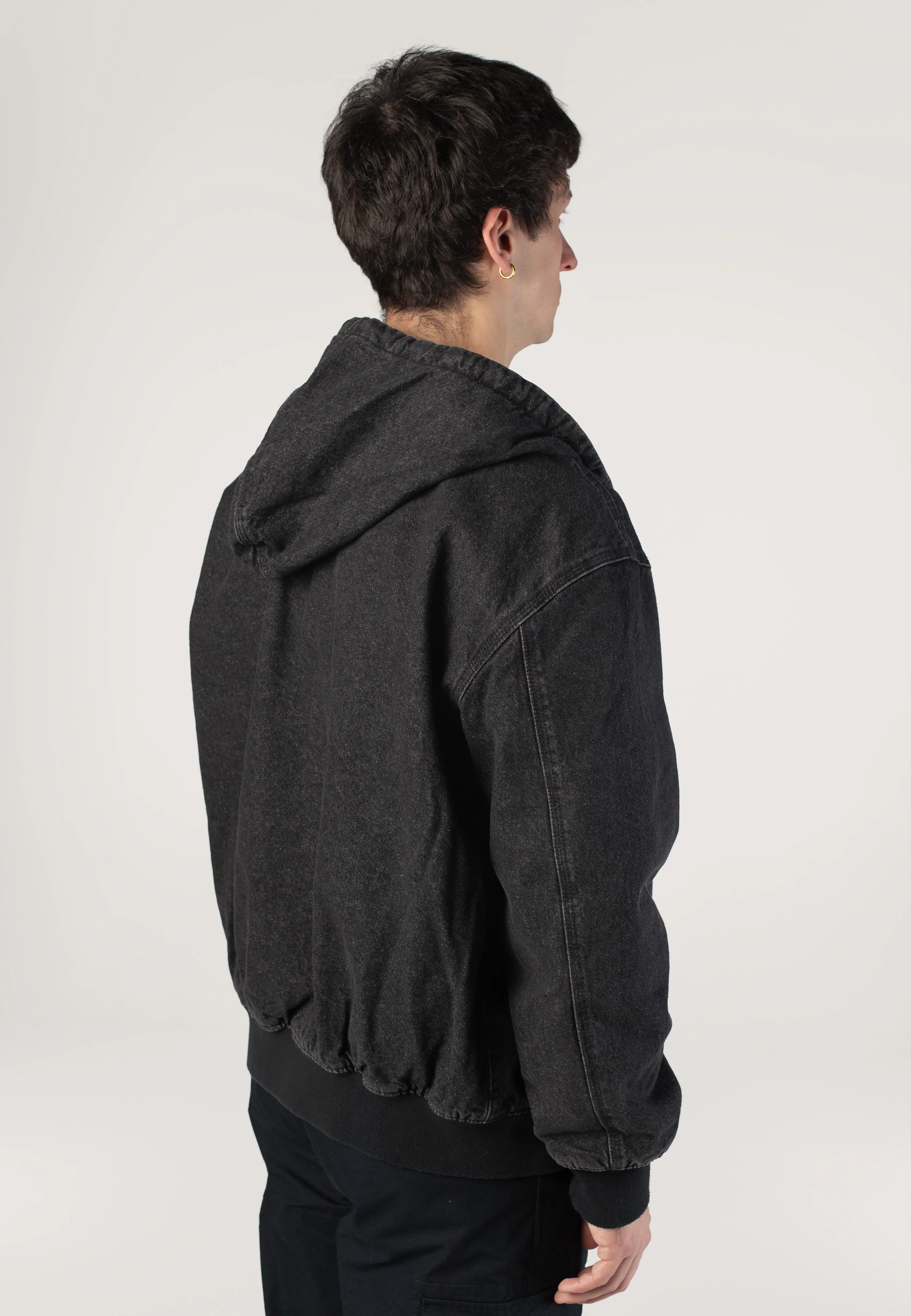 Lined Denim Hooded Bomber Black - Jacket - Image 4