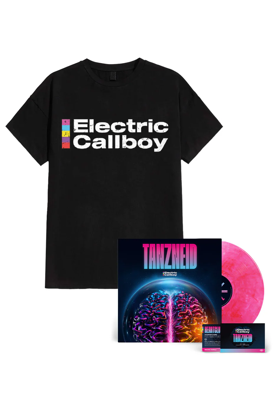 TANZNEID Ltd. Ultra Clear-Red - Colored Vinyl & NFC-Fancard + Logo Brain T-Shirt