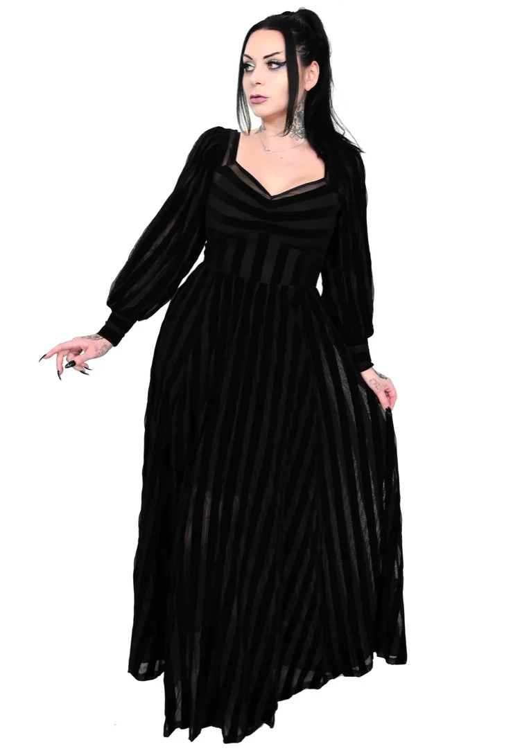 Victoria Striped Mesh Gown Black - Dress - Image 3