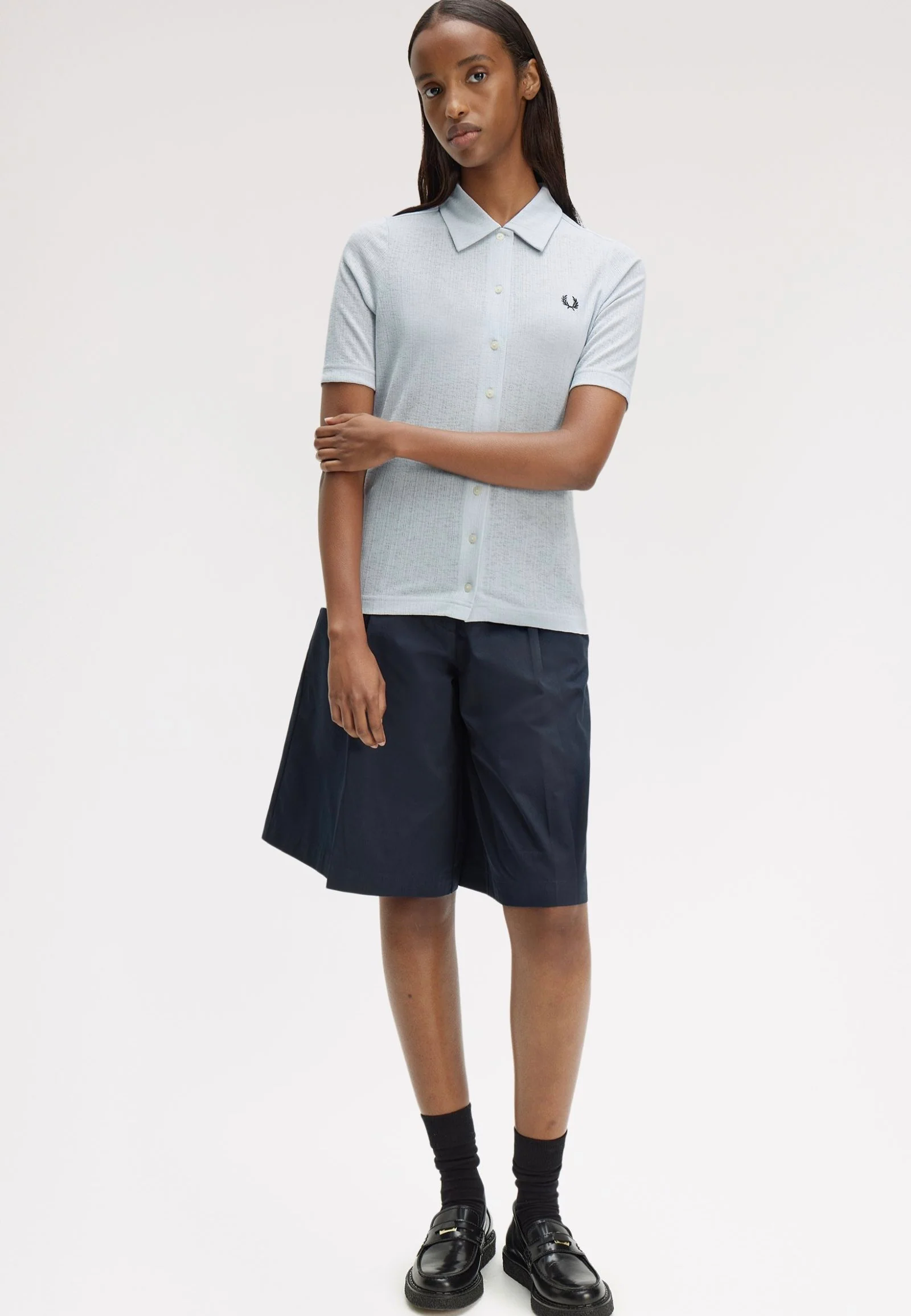 Button-Through Sheer Rib Dusky Blue - Shirt - Image 2