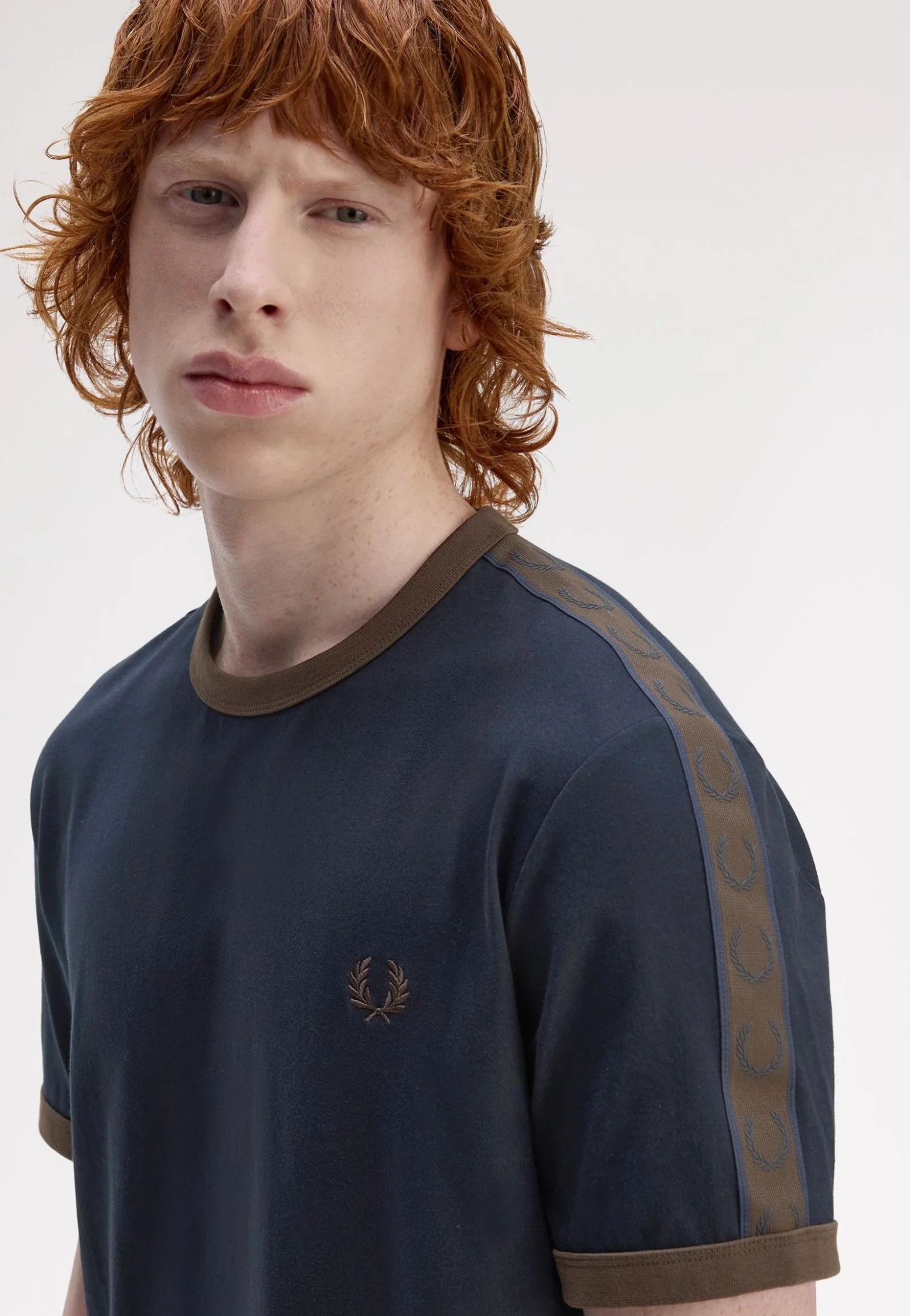 Contrast Tape Ringer Navy/Burnt Tobacco - T-Shirt - Image 2