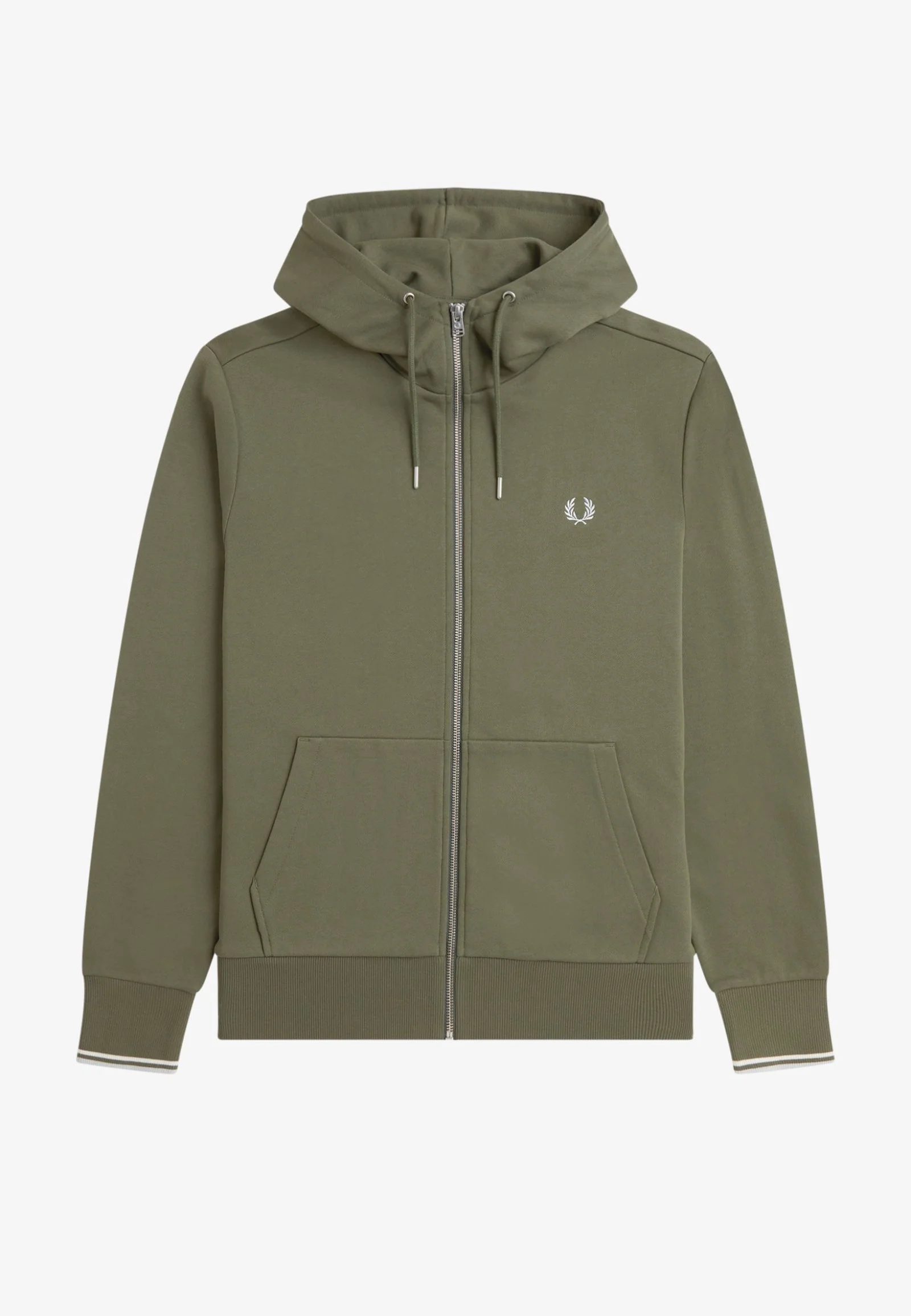 Hooded Zip-Through Laurel Wreath Green/Ecru/Dusky Blue - Zipper - Image 6