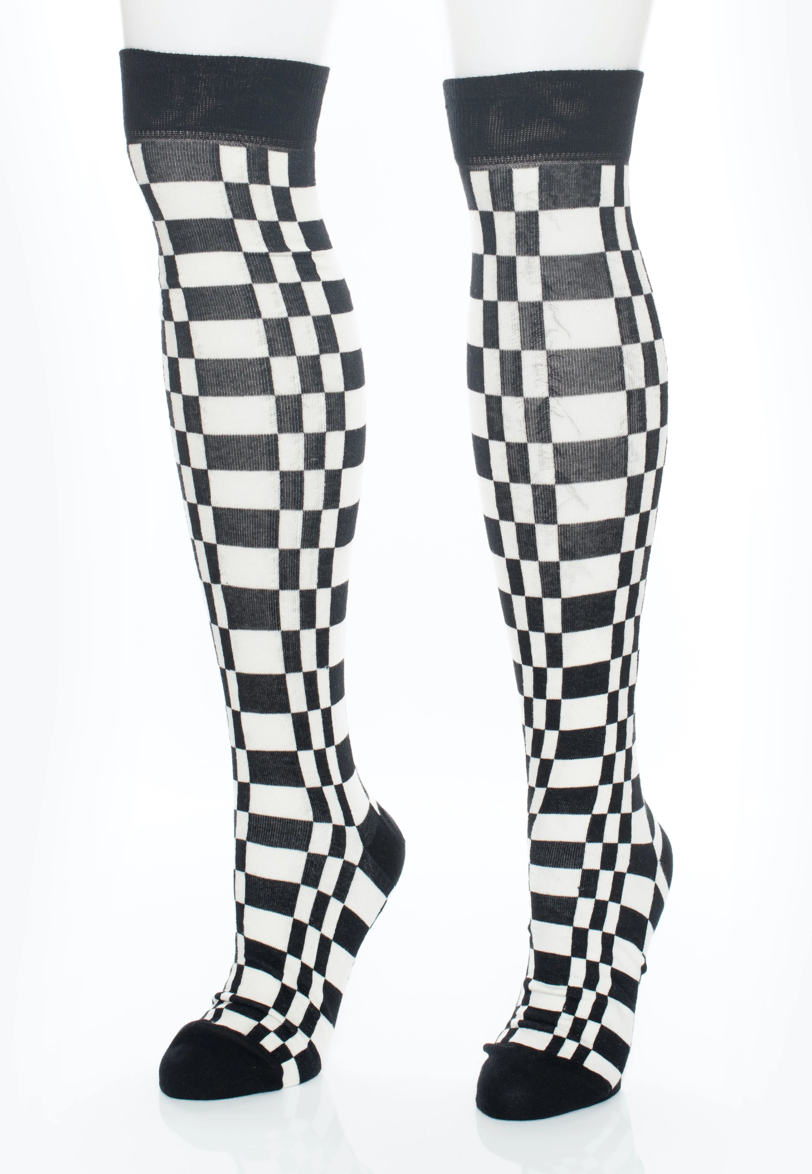Long Chequerboard Black/Ecru - Socks