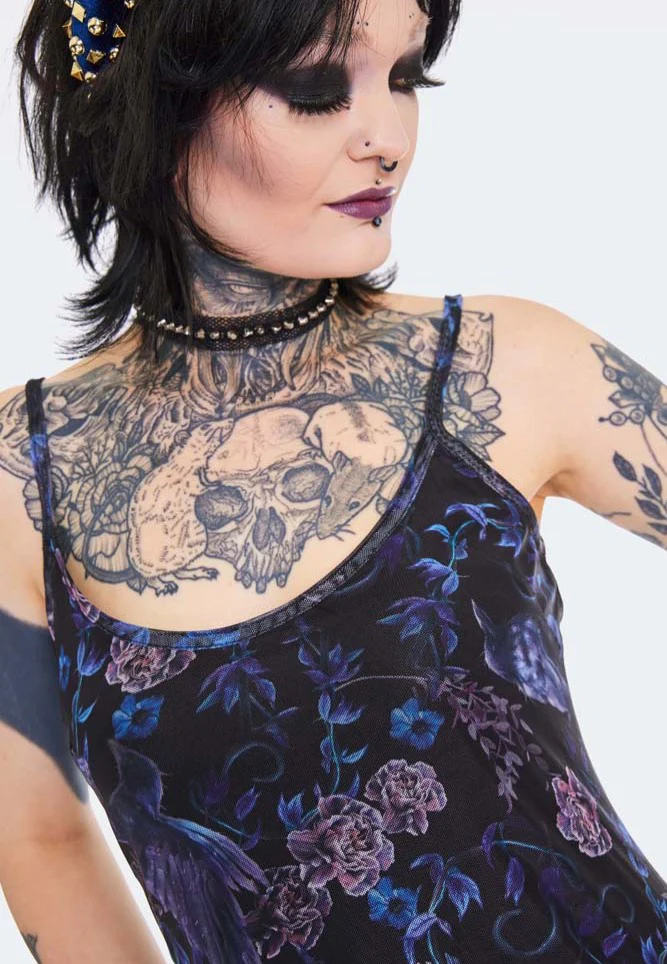 Midi Night Crow Printed Mesh Black - Dress - Image 4