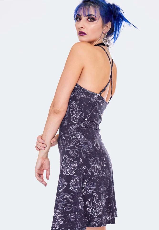 Mini Cami Zodiac Constellation Printed Black - Dress - Image 5
