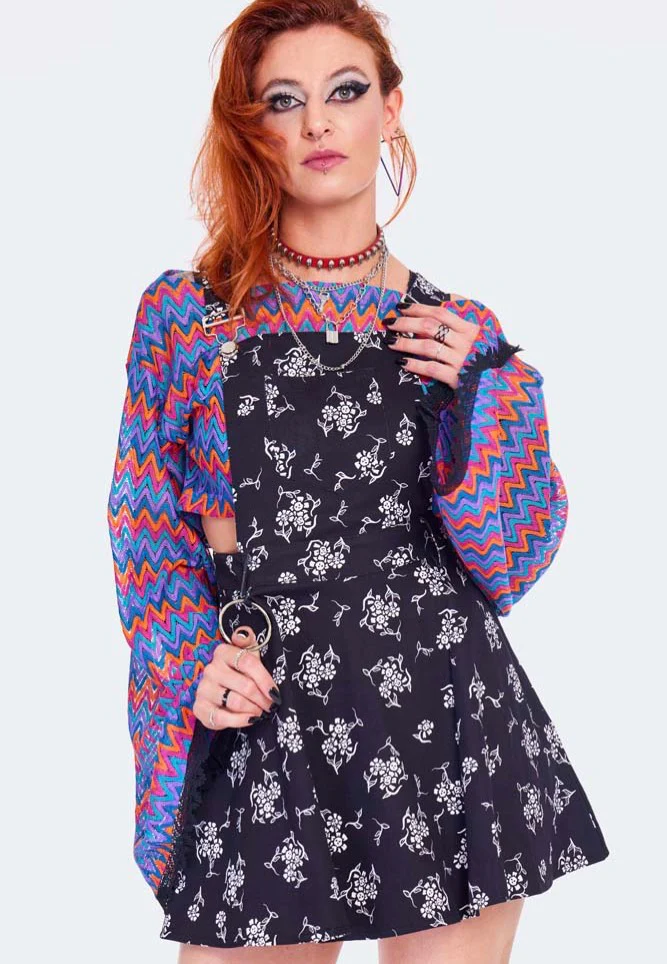 Skull Ditsy Flowers Pinafore Black - Dress - Image 2
