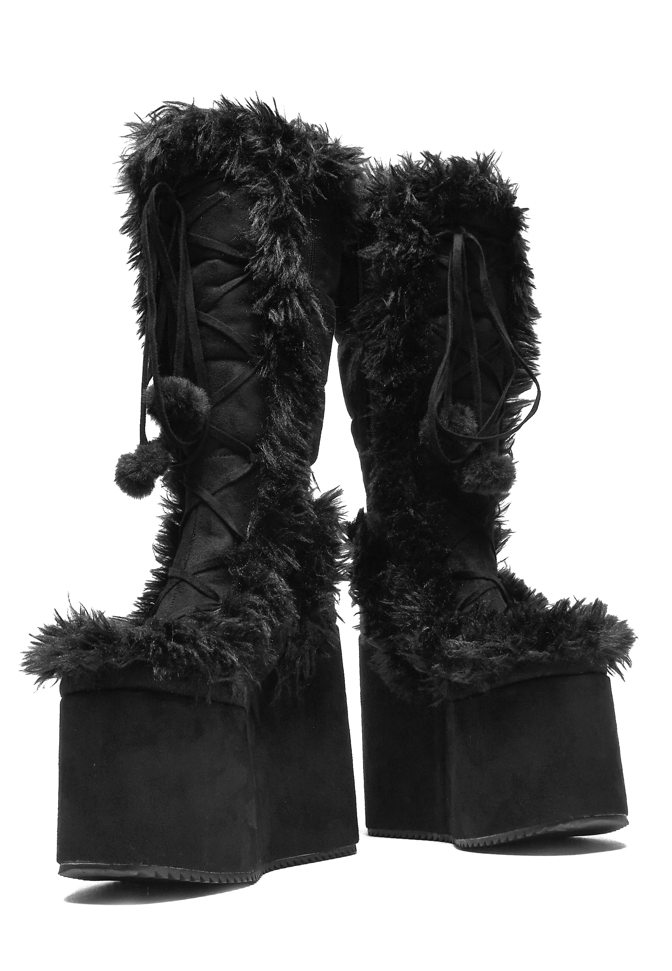 La Push Crescent Platform Faux Fur Long Black - Girl Shoes - Image 3