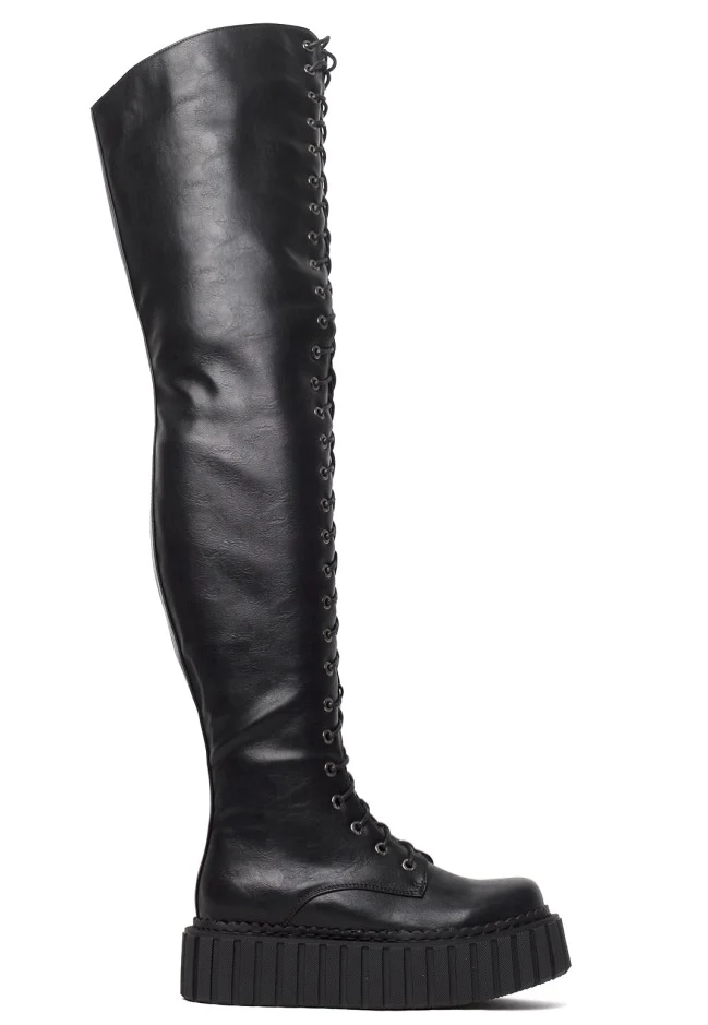 Last Kiss Chunky Thigh High Holster Black - Girl Shoes - Image 4