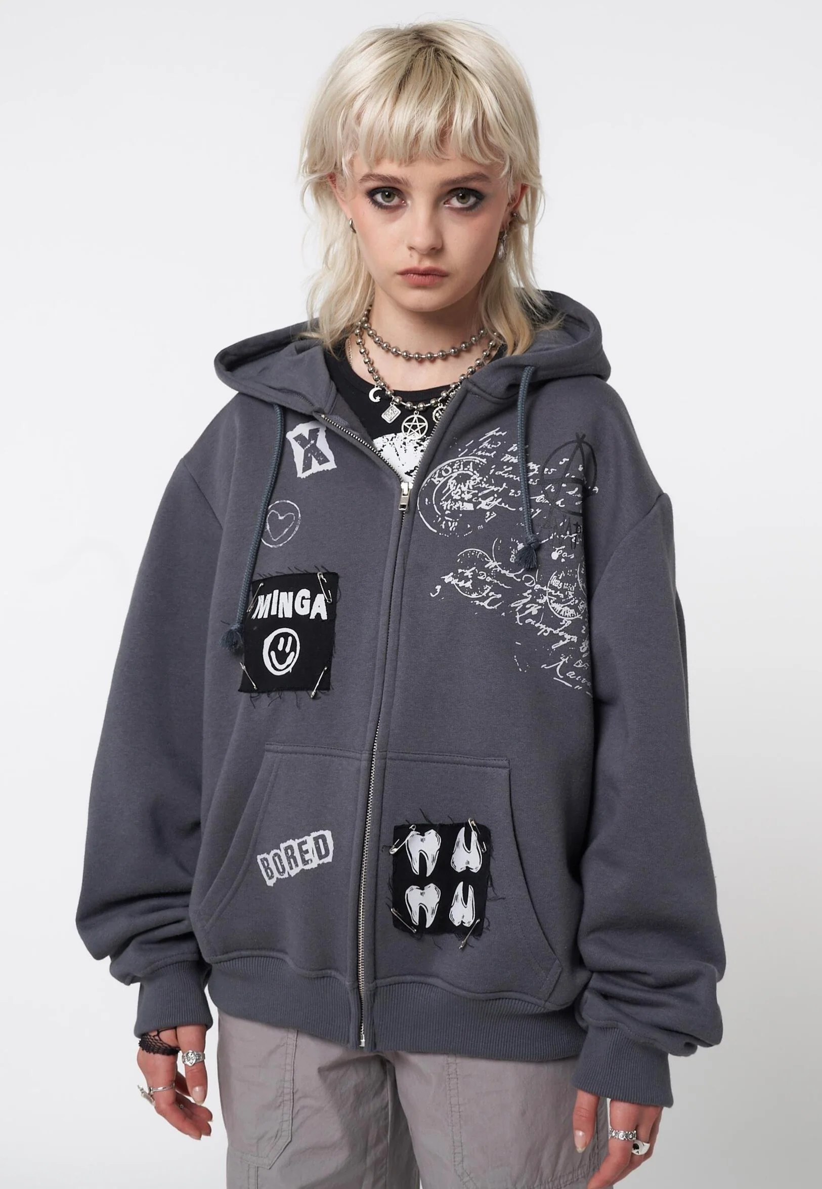Billie Patch Prints Grey - Zipper - Image 5