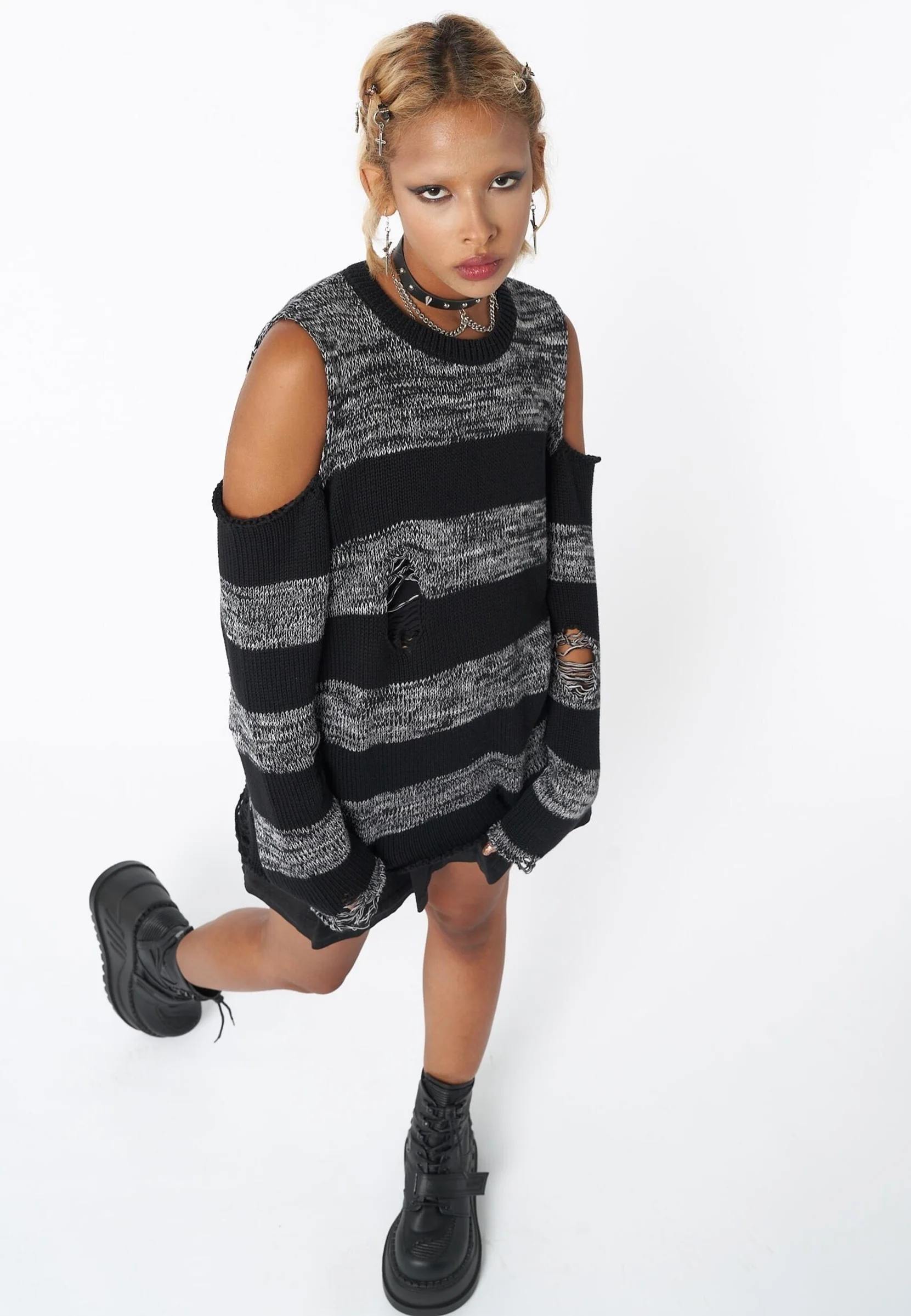 Curtis Striped Knit Black/Grey - Pullover - Image 2