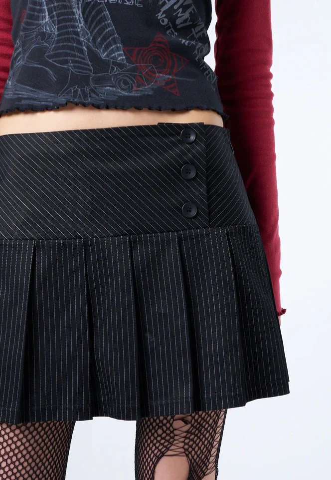 Romy Pinstripe Pleated Mini Black - Skirt - Image 6