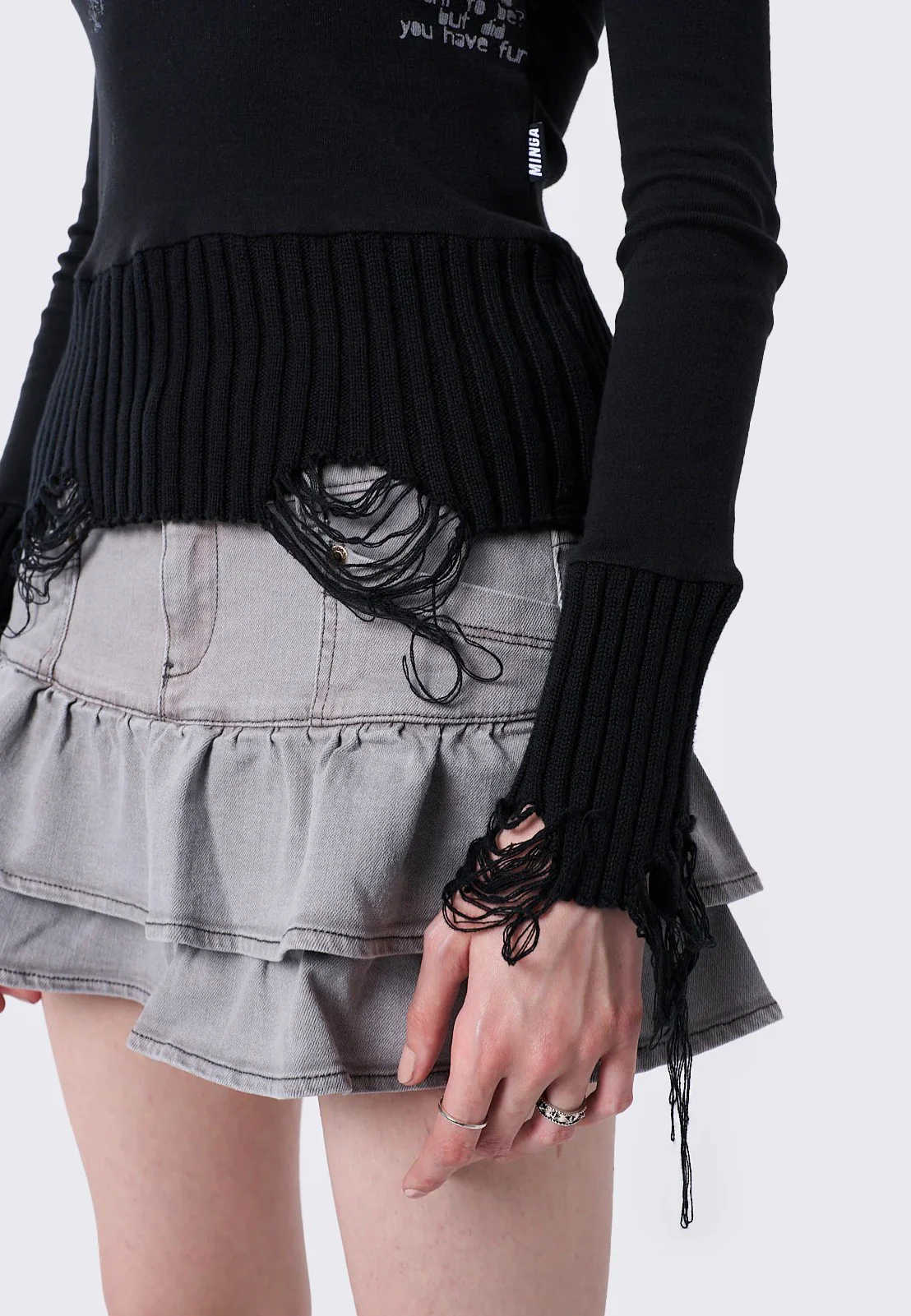 Unapolagetic Distressed High Neck Black - Top - Image 4