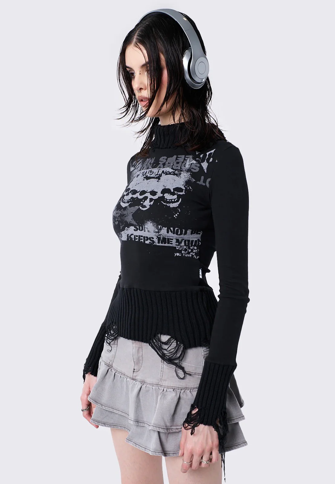 Unapolagetic Distressed High Neck Black - Top - Image 5