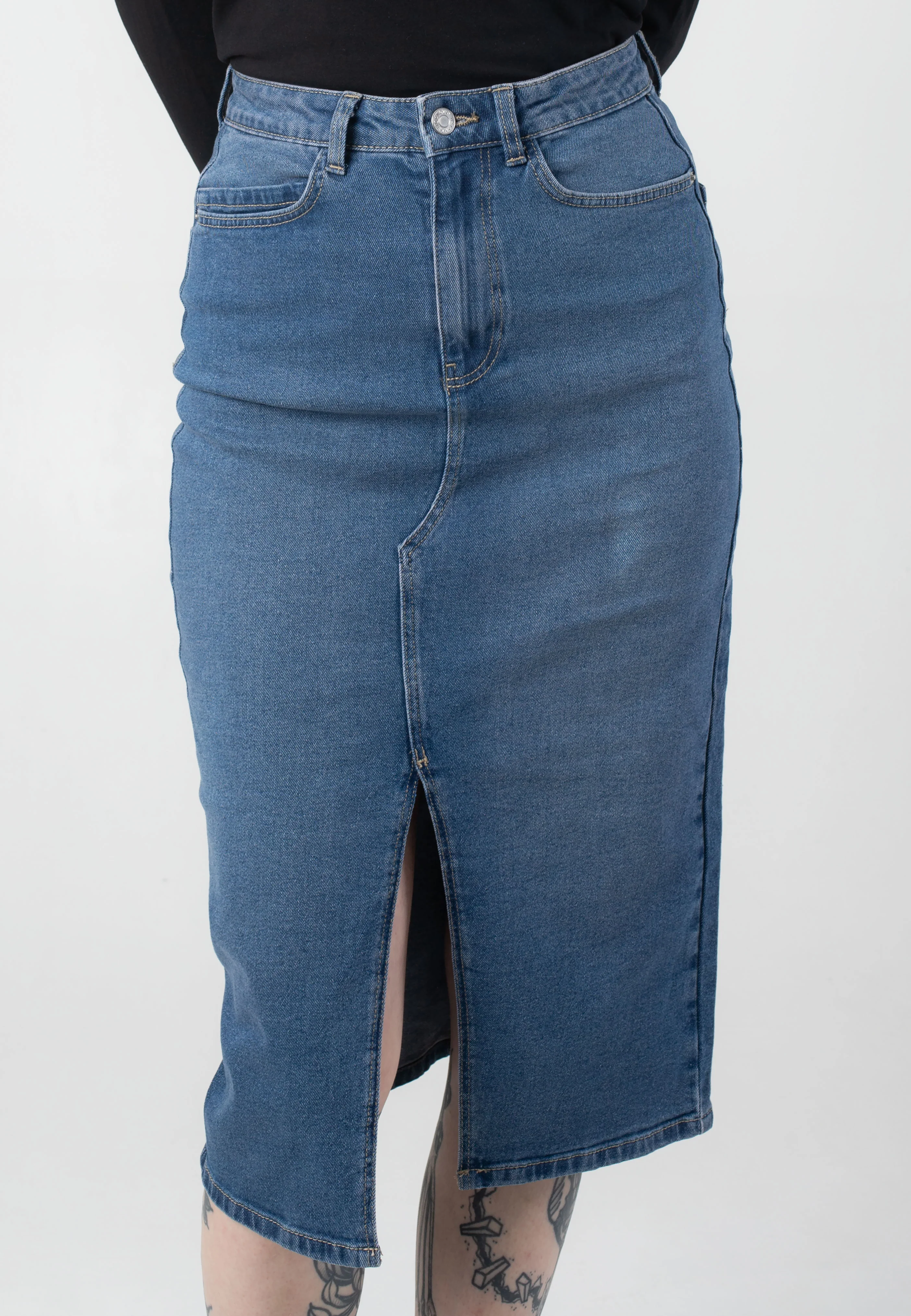 Kath Slit Midi Medium Blue Denim - Skirt - Image 2
