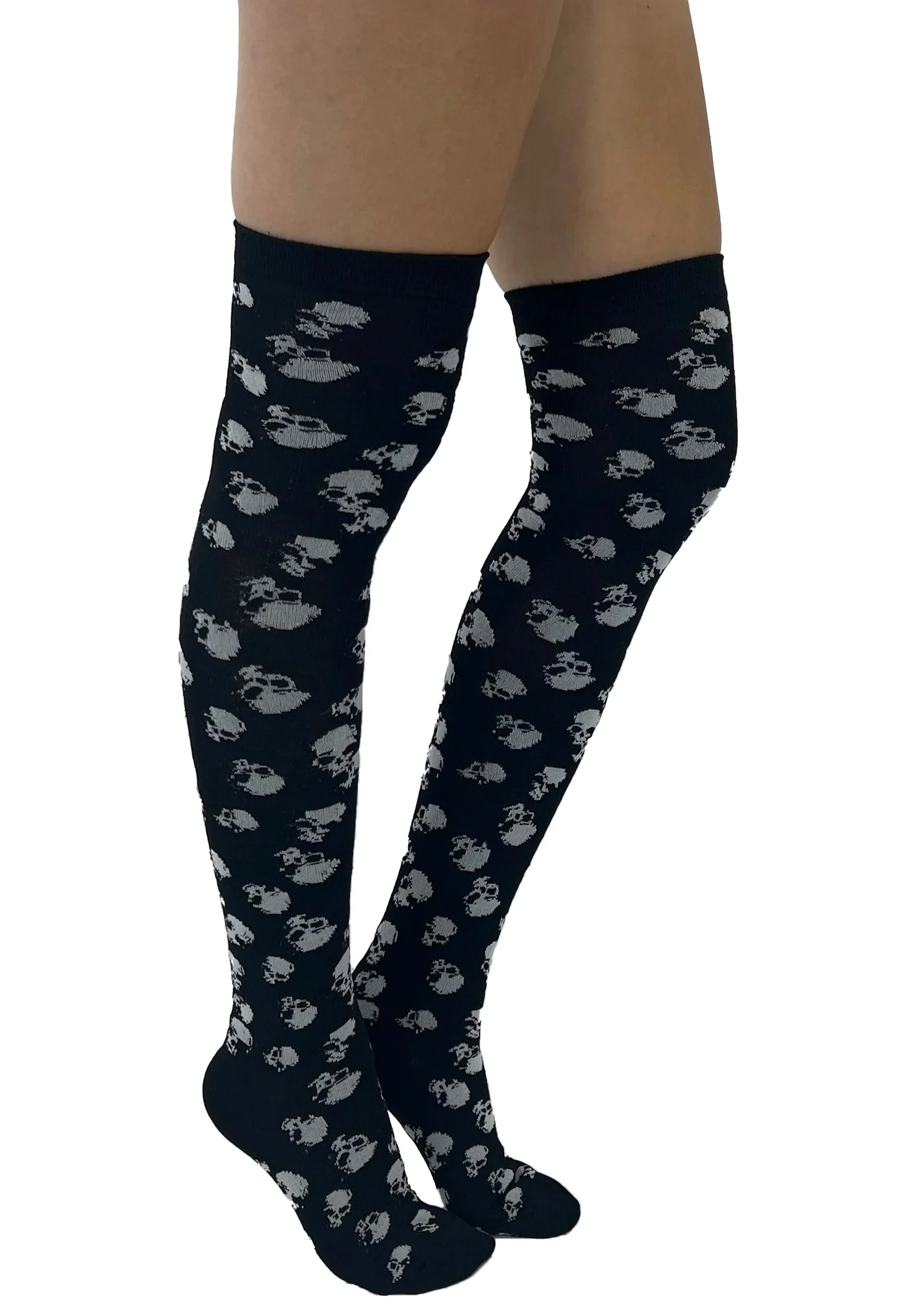 All Over Skulls Over The Knee Black/White - Socks - Image 3