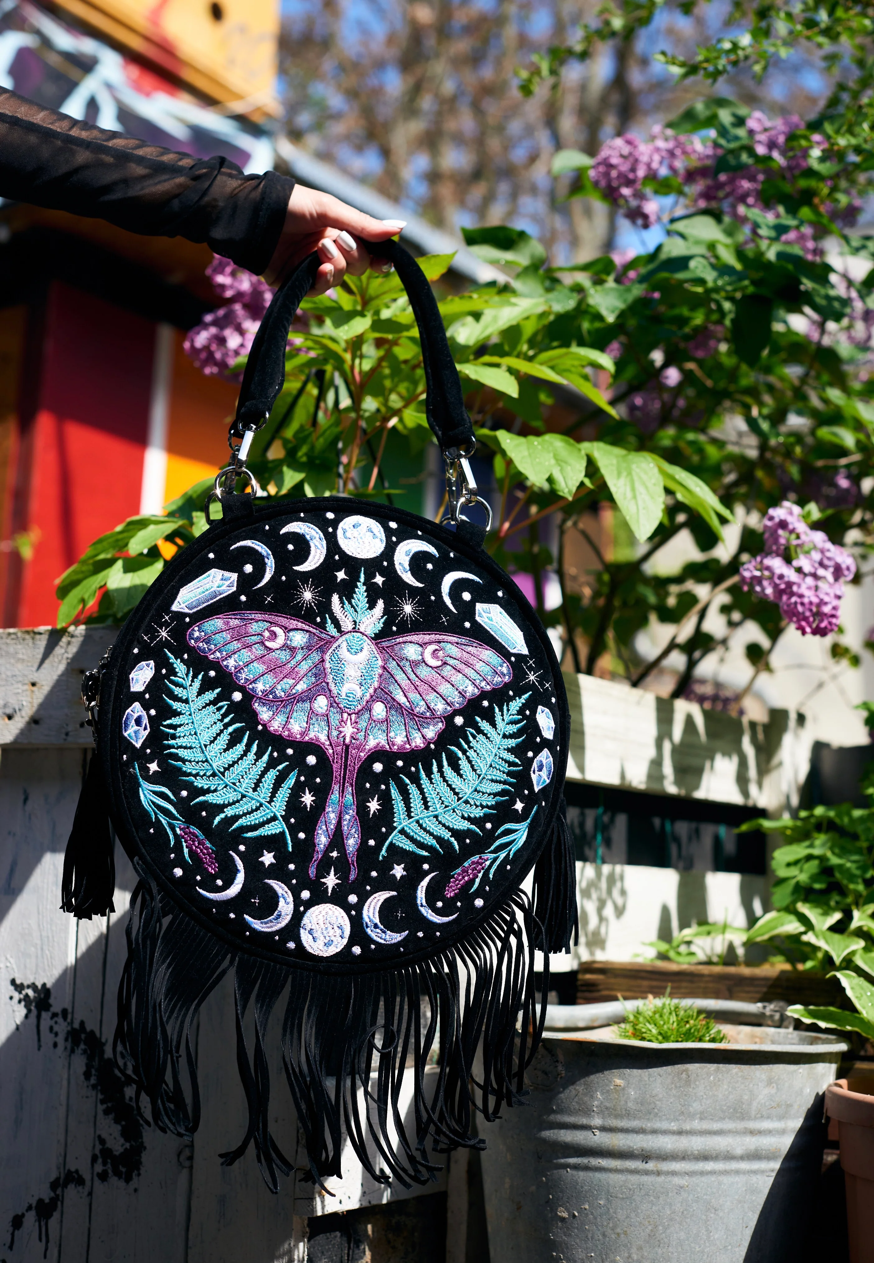 Enchanted Forest Round With Moon Moth And Crystals Black - Bag - Image 13