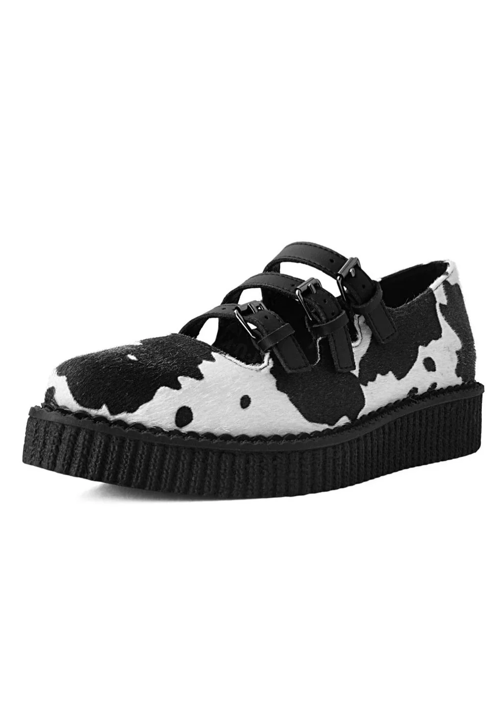 Pointed Sandal 3 Buckle Black/White Cow Print Hair - Girl Shoes - Image 5