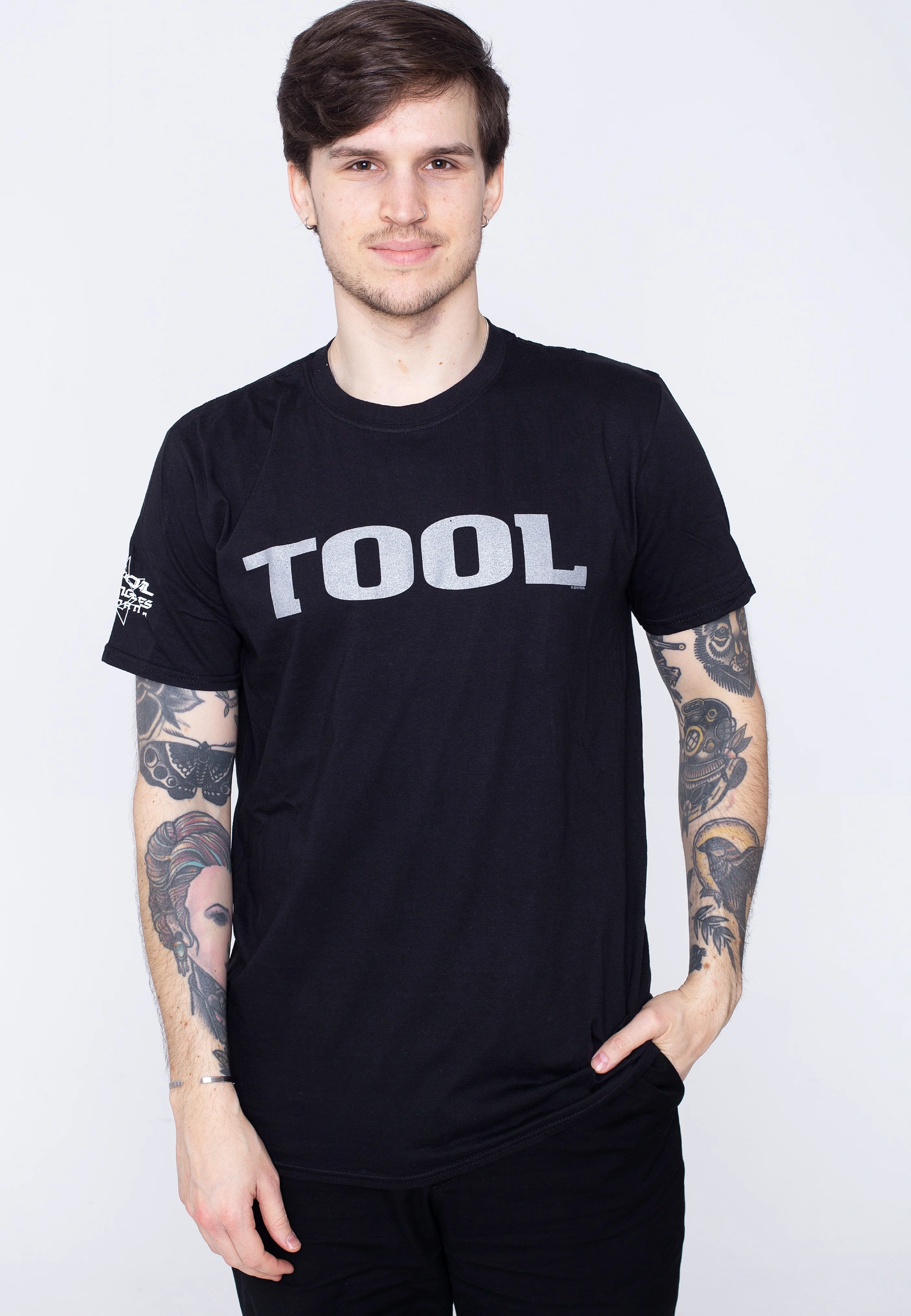 Metallic Silver Logo (Sleeve Print) - T-Shirt - Image 4