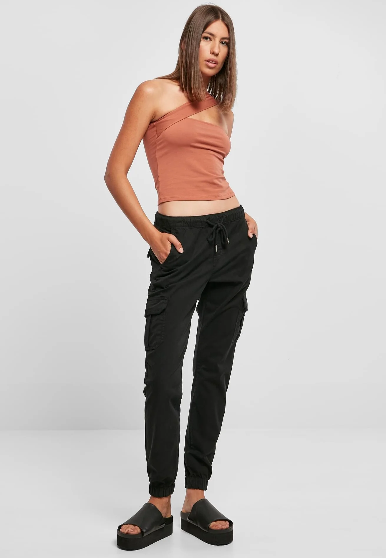 Ladies High Waist Cargo Black - Pants - Image 2