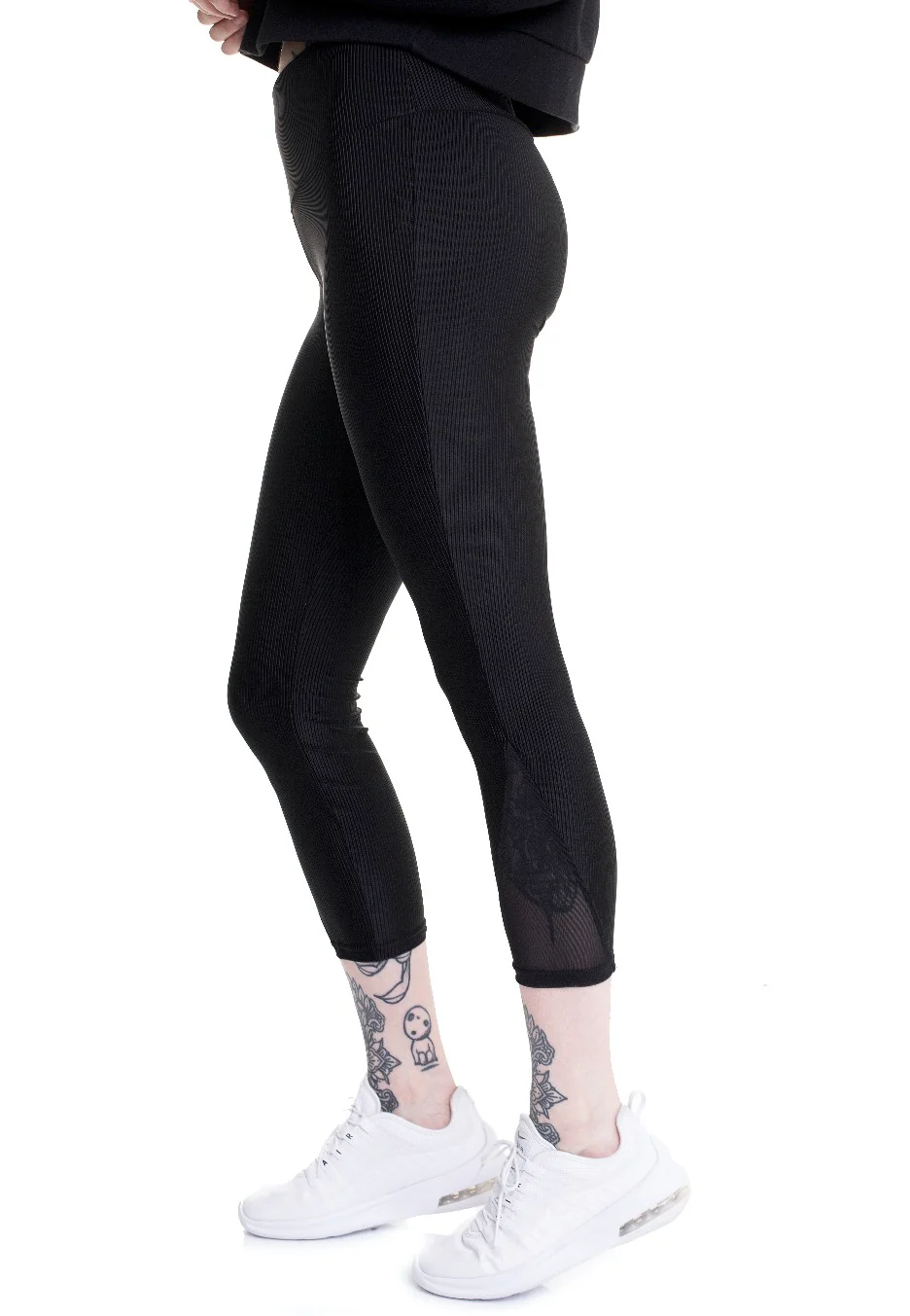 Ladies High Waist Shiny Rib Pedal Pusher Black - Leggings - Image 2