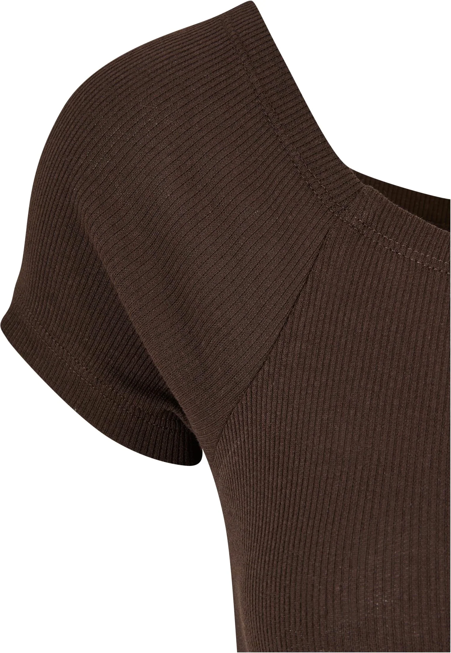 Ladies Off Shoulder Rib Brown - Dress - Image 9
