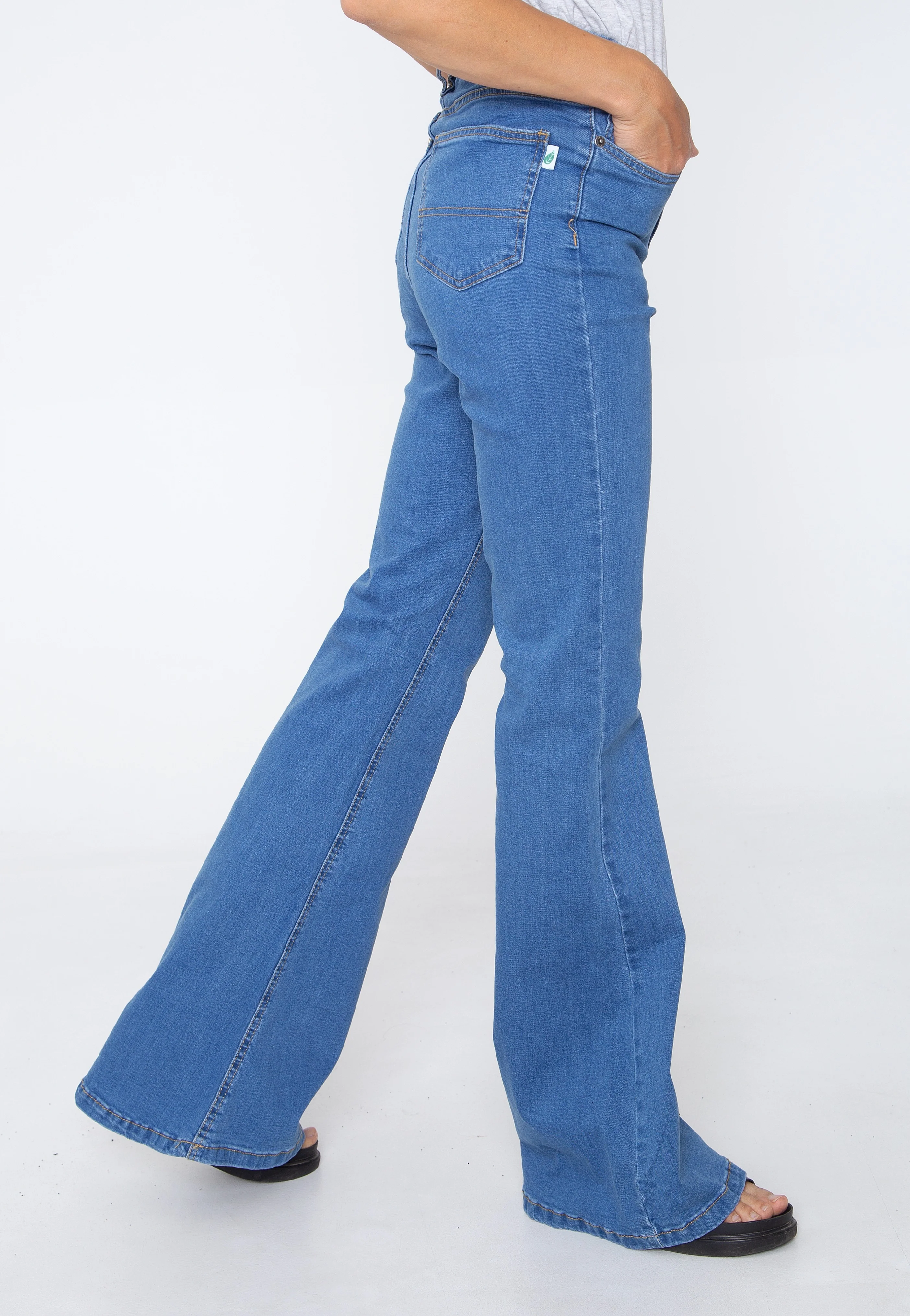 Ladies Organic High Waist Flared Denim Clearblue Washed - Jeans - Image 2