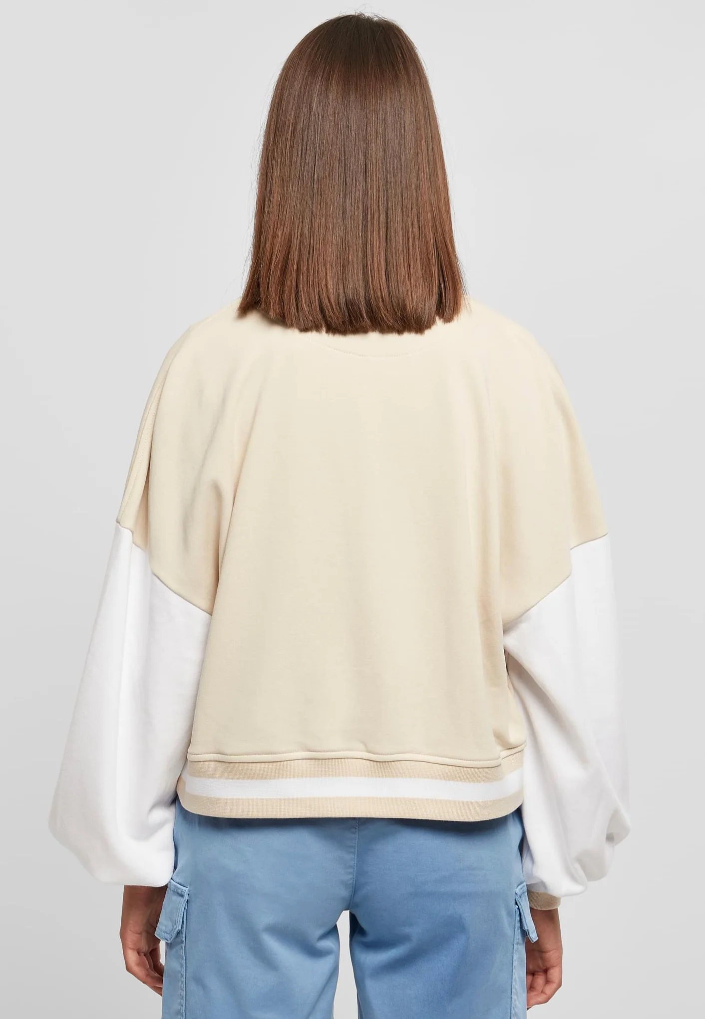Ladies Oversized 2 Tone College Terry Softseagrass/White - College Jacket - Image 5