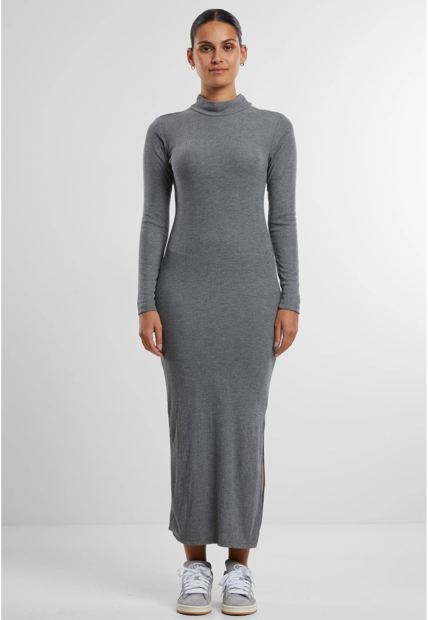 Ladies Rib Longsleeve Mockneck Darkgreymelange - Dress - Image 3