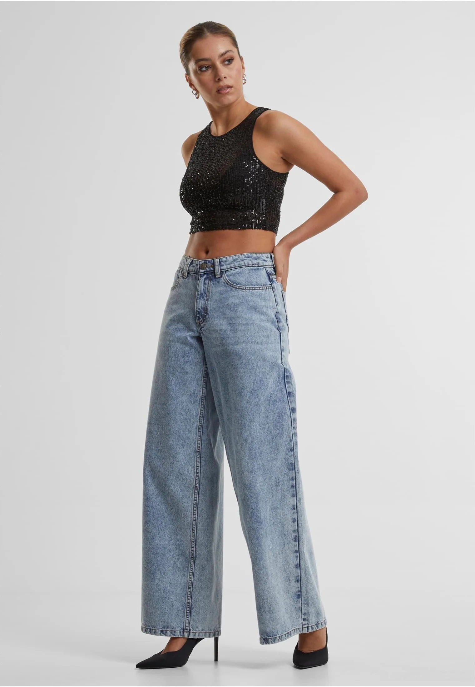 Ladies Sequins Cropped Black - Top - Image 2
