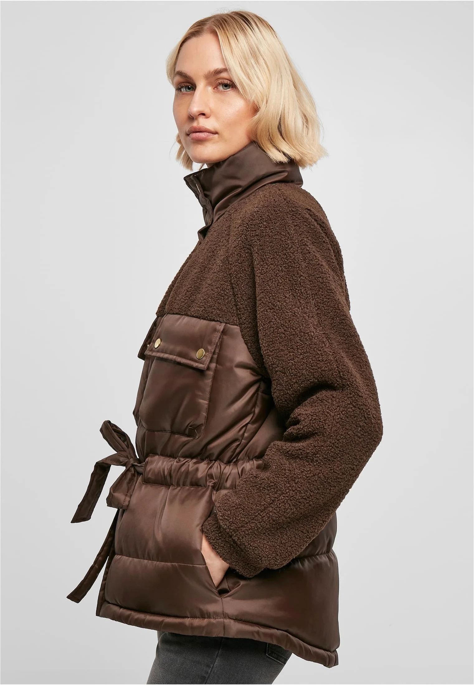 Ladies Sherpa Mix Puffer Brown - Jacket - Image 3