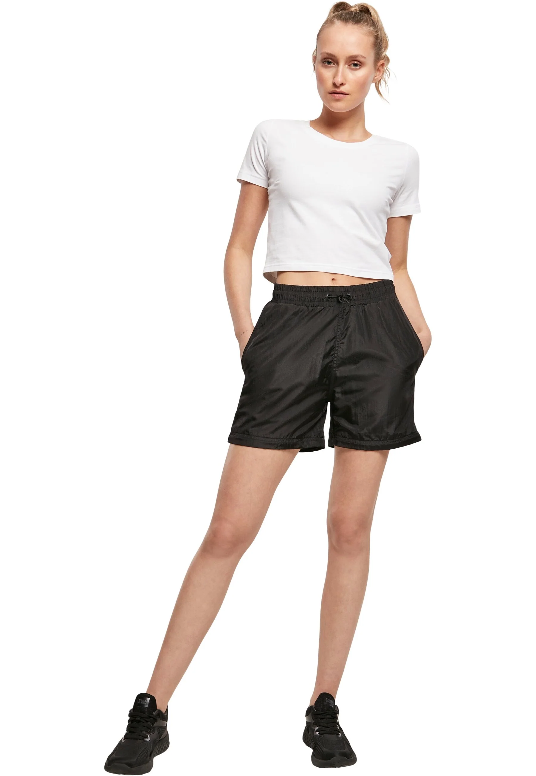 Ladies Shiny Crinkle Nylon Zip Black - Pants - Image 7