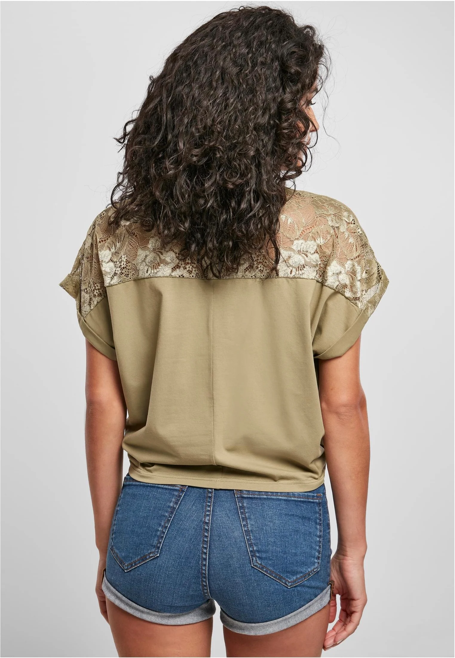Ladies Short Oversized Lace Khaki - T-Shirt - Image 3