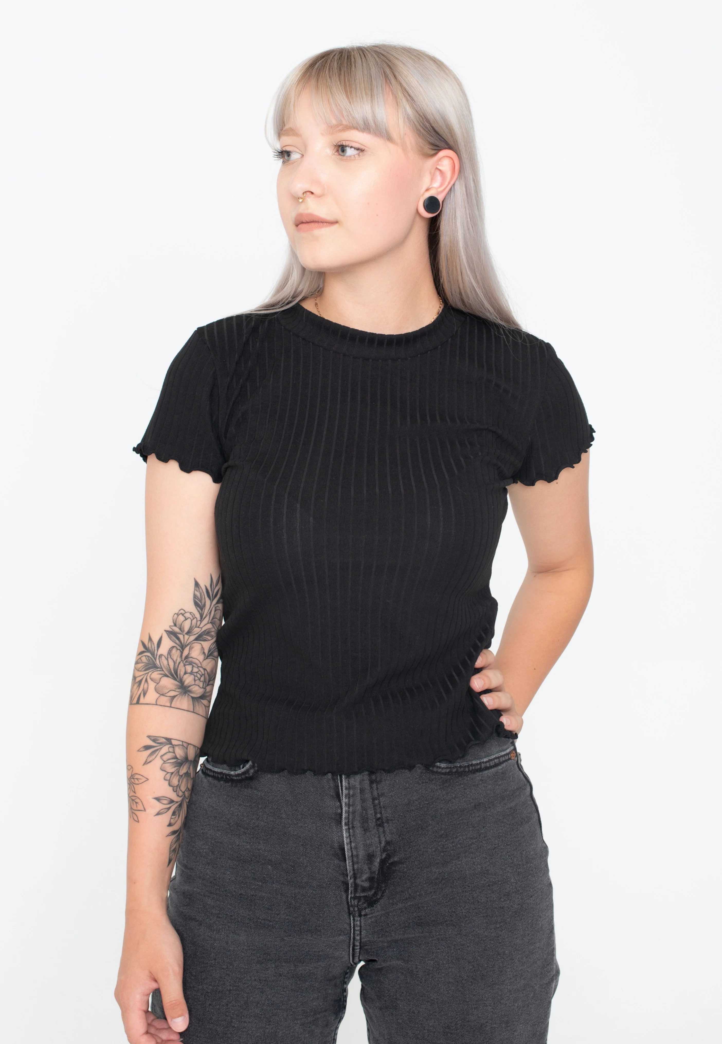 Ladies Short Rib Black - T-Shirt - Image 2