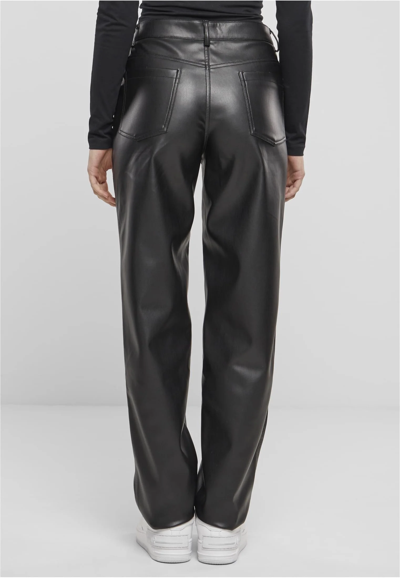 Ladies Straight Leg Synthetic Leather Black - Pants - Image 3