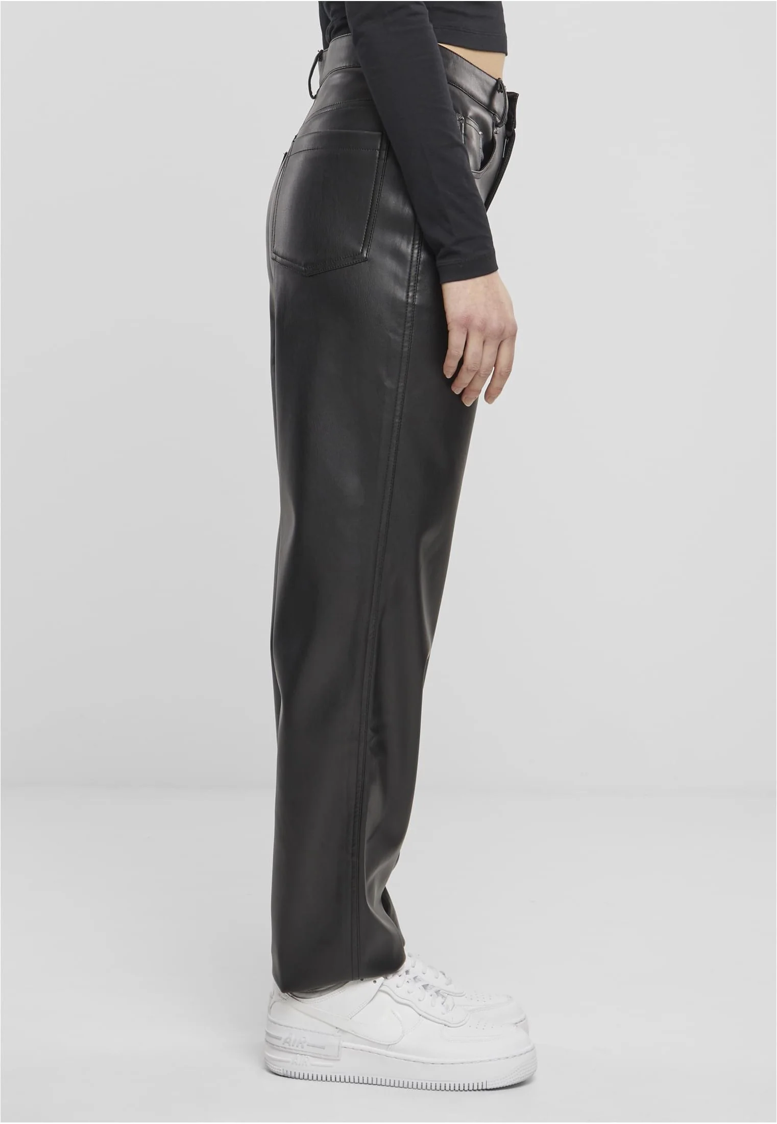 Ladies Straight Leg Synthetic Leather Black - Pants - Image 5