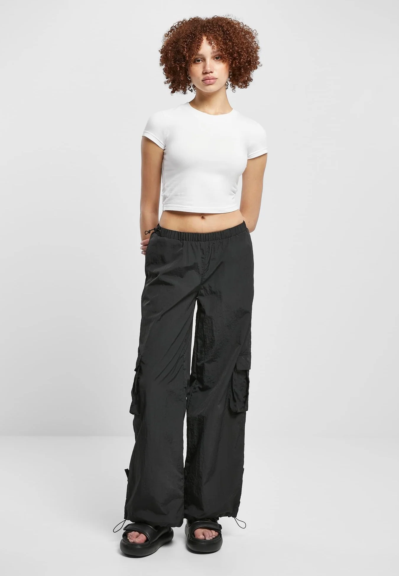 Ladies Wide Crinkle Nylon Black - Pants - Image 2