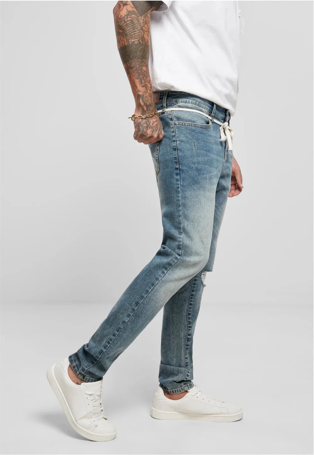 Slim Fit Drawstring Mid Heavy Destroyed Washed - Jeans - Image 5