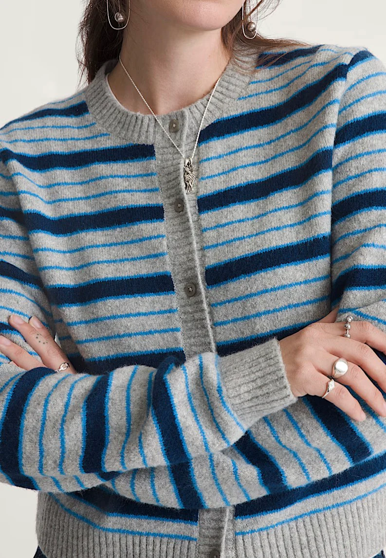 LX Dolly Stripe Cement Heather/Brightazure - Cardigan - Image 3