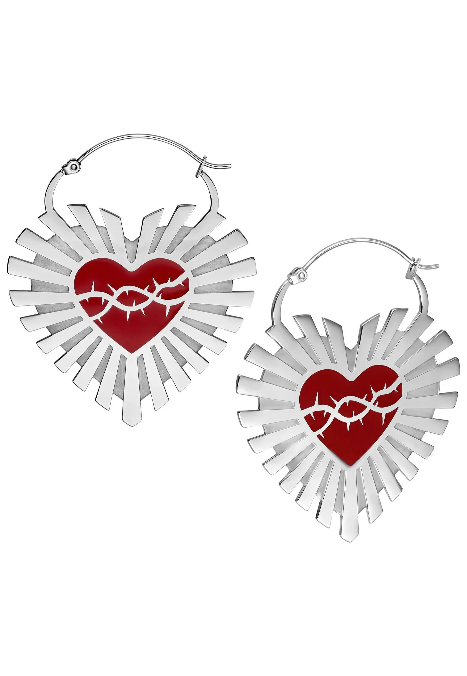 Barbed Wire Sacred Heart Silver - Earrings - Image 5